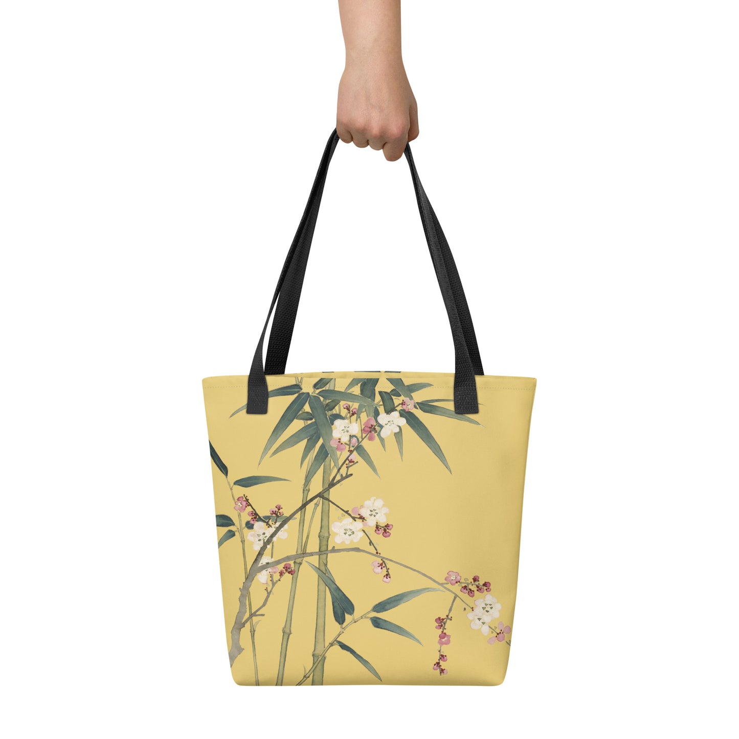 The Spirit of Flowers in Twelve Months｜Crimson Plum Blossom and Lush Green Bamboo｜Tote bag｜Gold