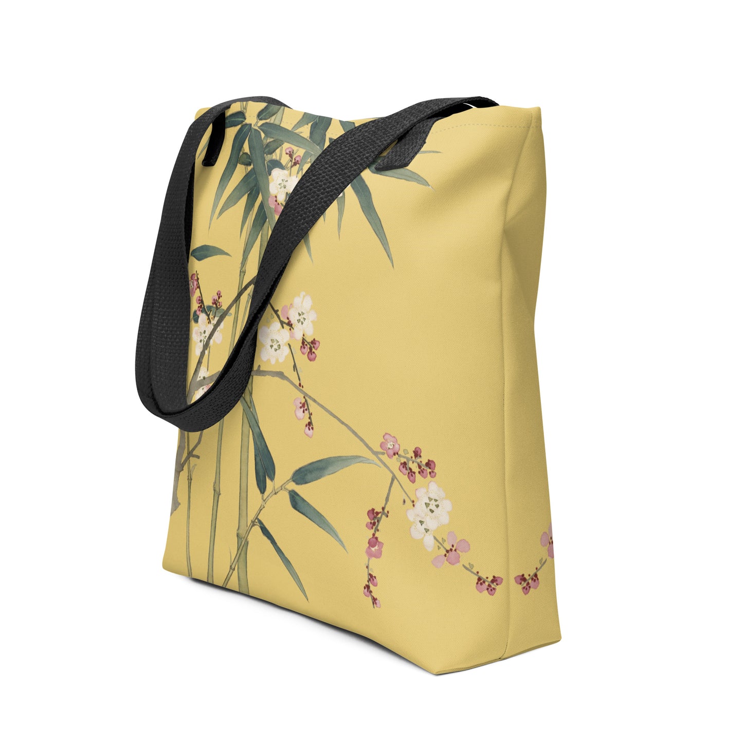 The Spirit of Flowers in Twelve Months｜Crimson Plum Blossom and Lush Green Bamboo｜Tote bag｜Gold