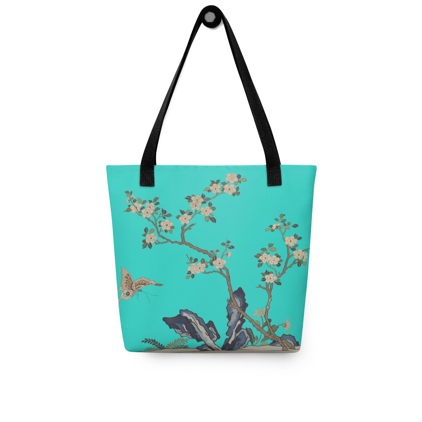 Kesi Flower Album｜White Plum Blossoms and Butterfly｜Tote bag｜Turquoise