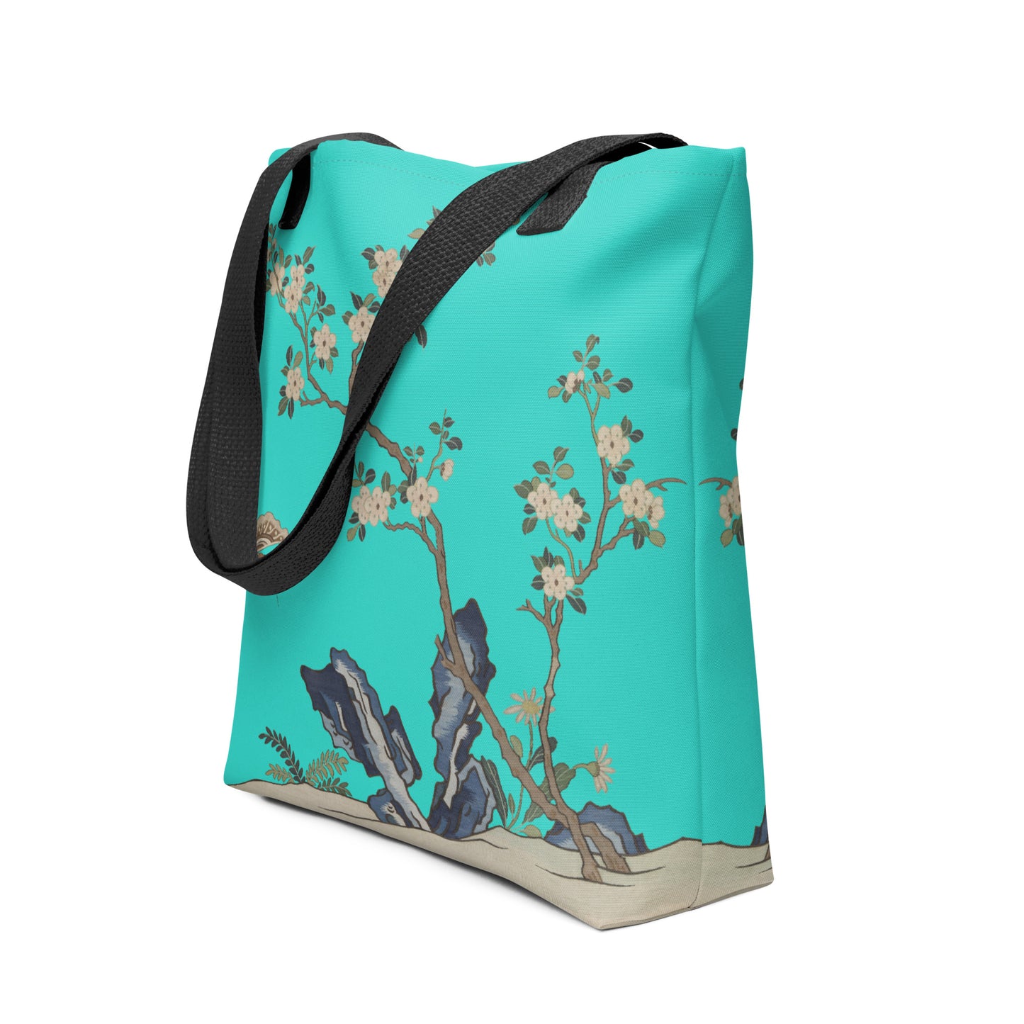 Kesi Flower Album｜White Plum Blossoms and Butterfly｜Tote bag｜Turquoise