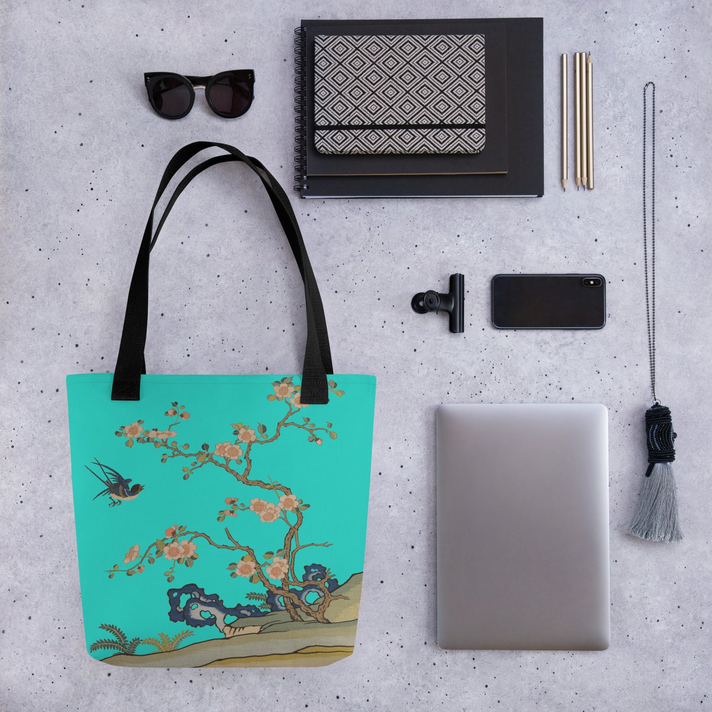 Kesi Flower Album｜Swallow in Flight, Harbinger of Spring｜Tote bag｜Turquoise