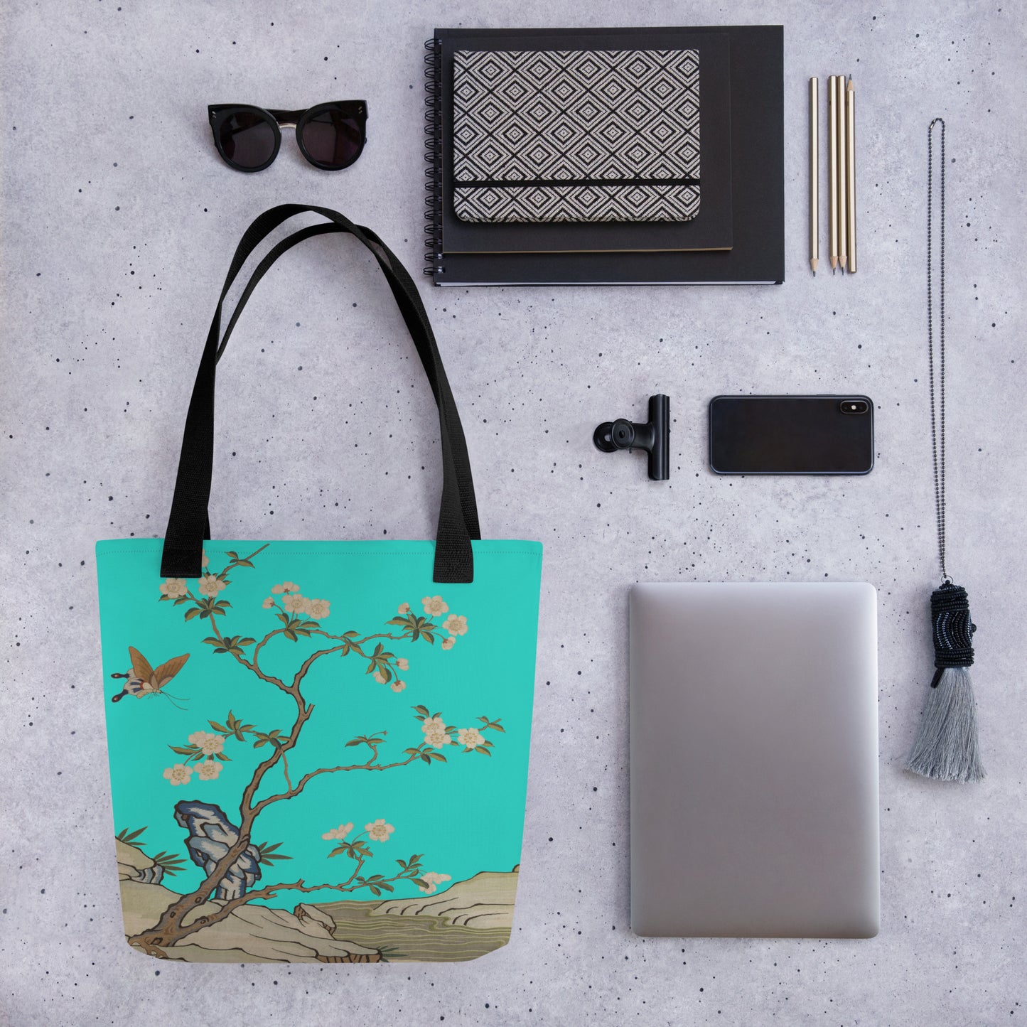 Kesi Flower Album｜Plum Blossoms and Butterfly｜Tote bag｜Turquoise