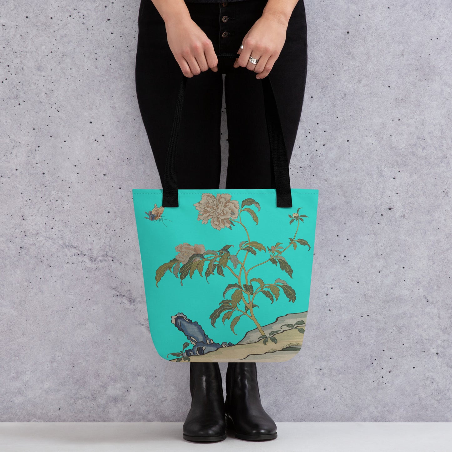 タペストリーの花｜Peonies and Butterfly｜Tote bag｜Turquoise