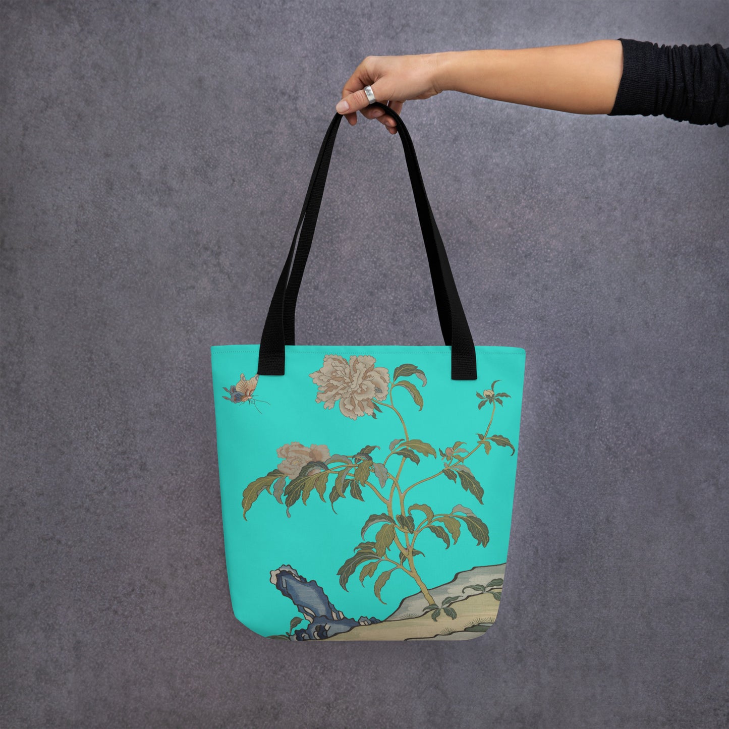 タペストリーの花｜Peonies and Butterfly｜Tote bag｜Turquoise