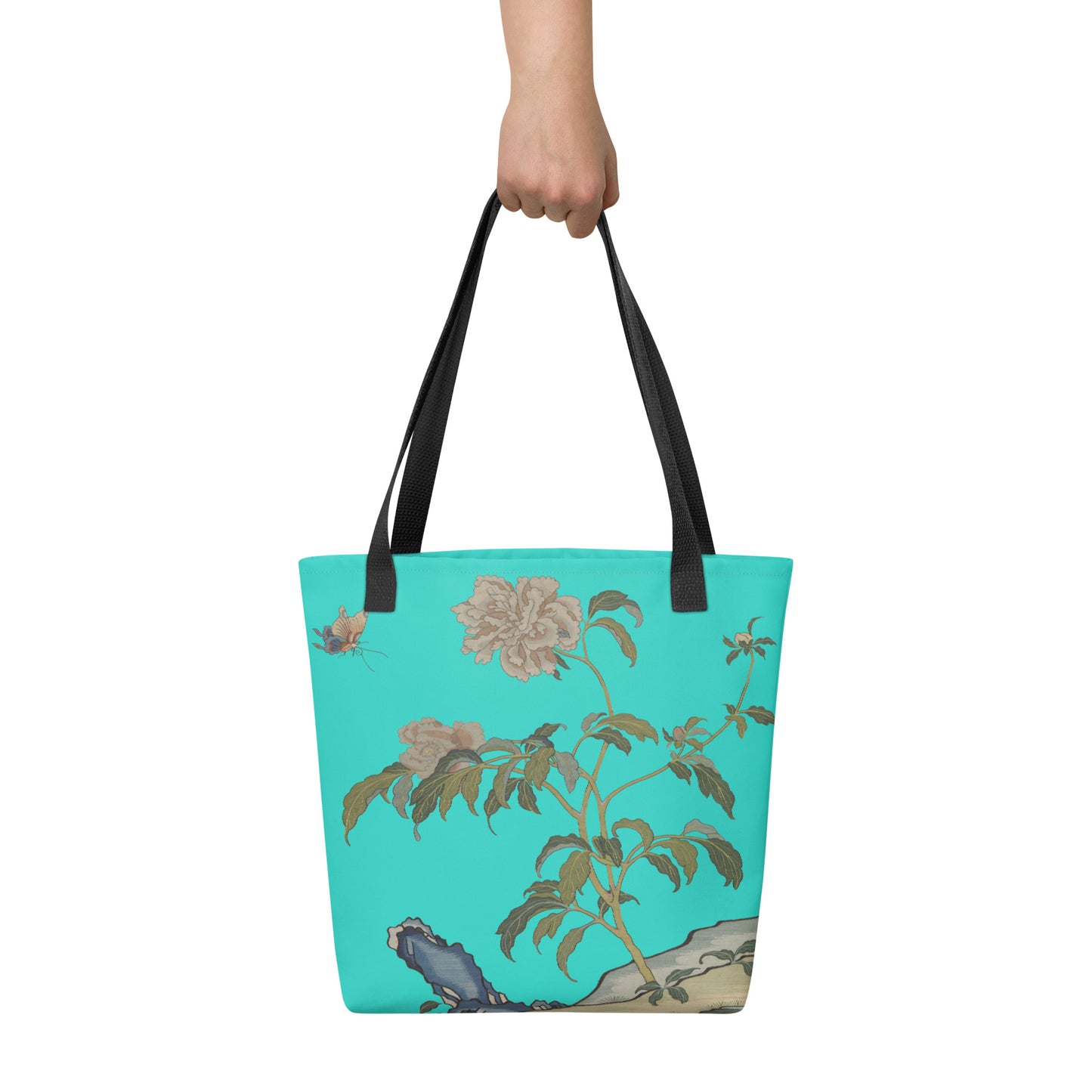 Kesi Flower Album｜Peonies and Butterfly｜Tote bag｜Turquoise