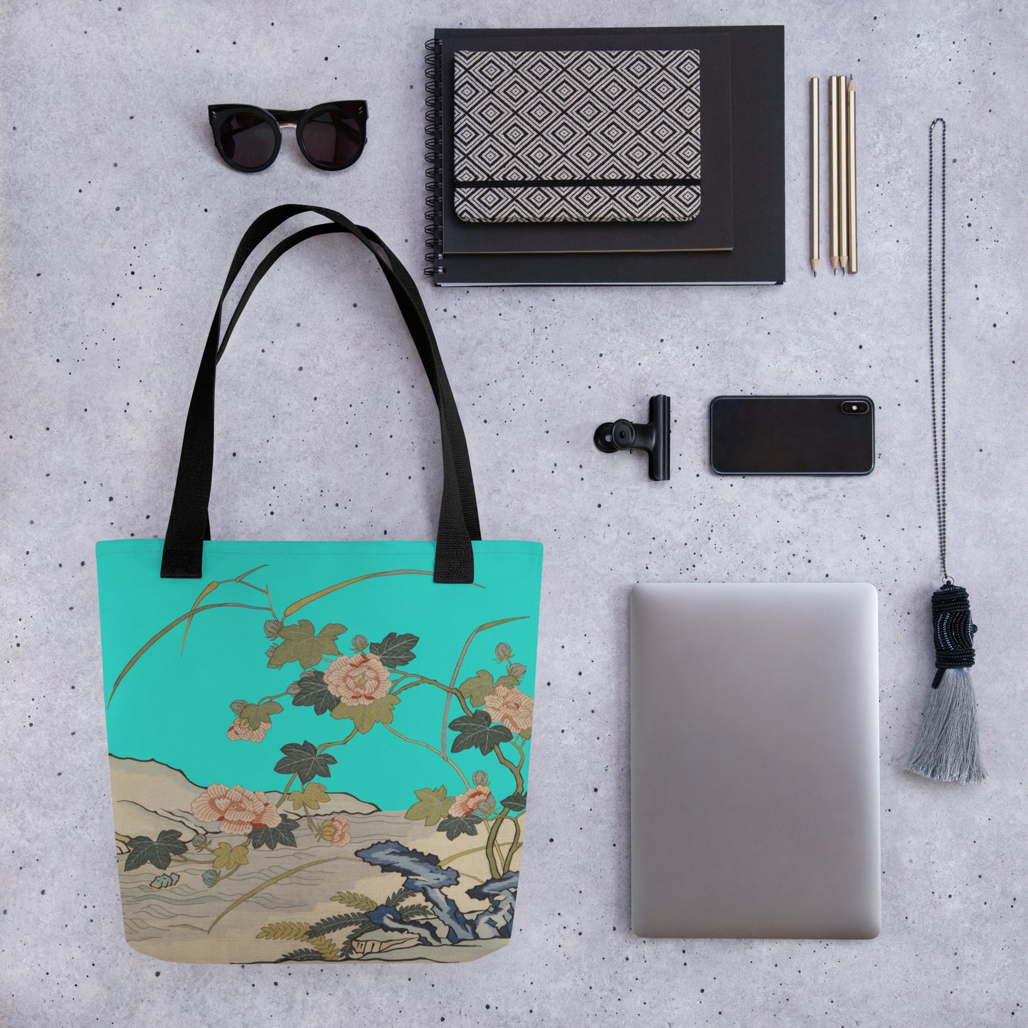 Kesi Flower Album｜Hibiscus by the Water｜Tote bag｜Turquoise