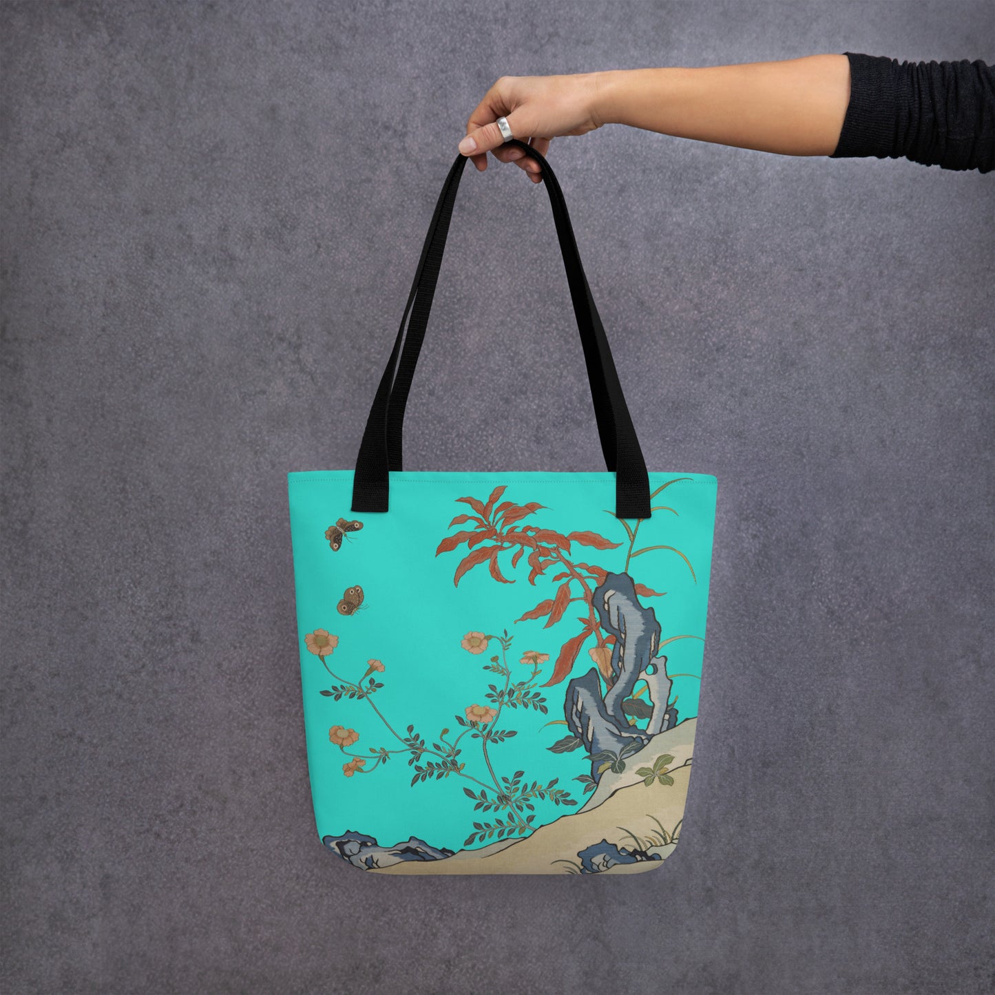 Kesi Flower Album｜Butterflies and Flowers｜Tote bag｜Turquoise