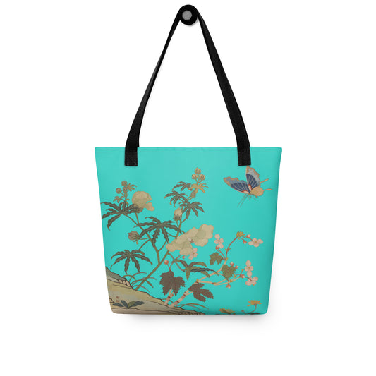 Kesi Flower Album｜Hibiscus and Begonia Blossoms｜Tote bag｜Turquoise