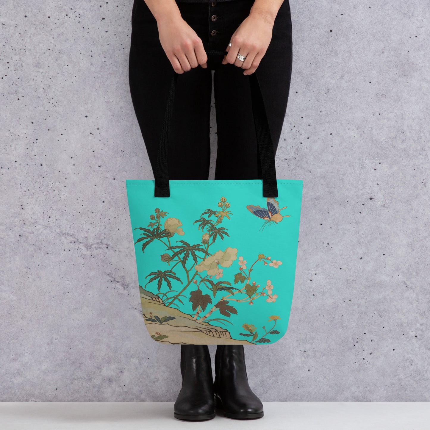 Kesi Flower Album｜Hibiscus and Begonia Blossoms｜Tote bag｜Turquoise