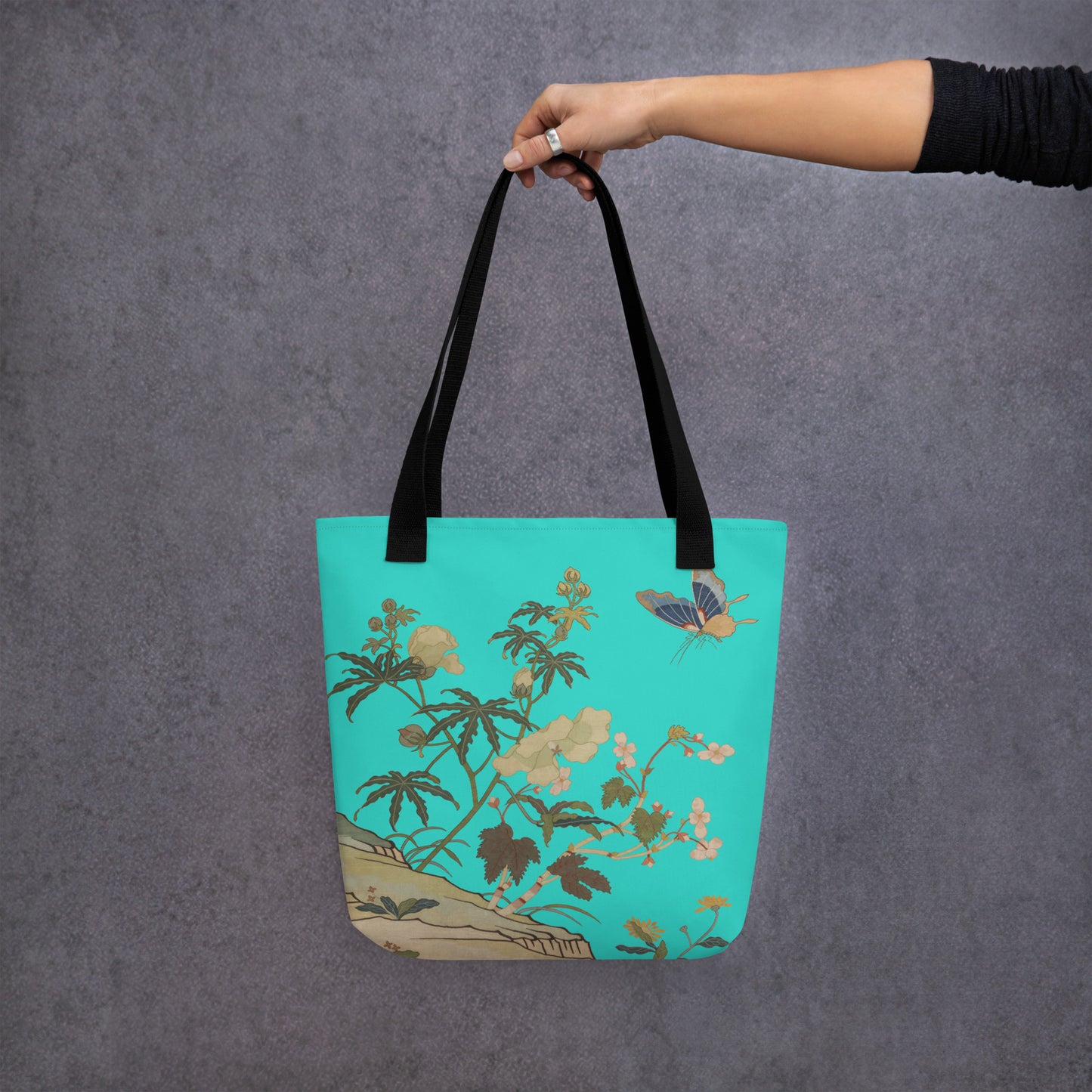 Kesi Flower Album｜Hibiscus and Begonia Blossoms｜Tote bag｜Turquoise