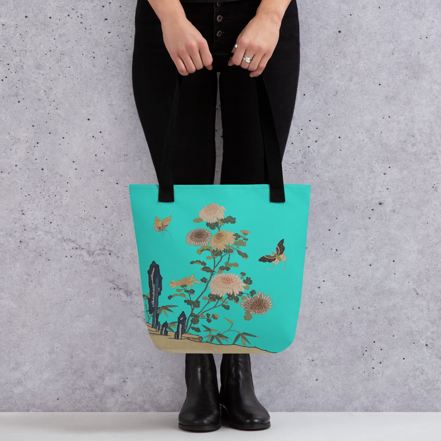 Kesi Flower Album｜Chrysanthemums and Butterflies｜Tote bag｜Turquoise