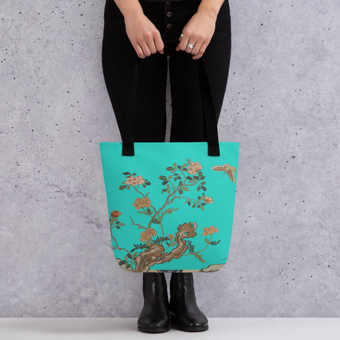 Kesi Flower Album｜Camellia and Butterfly｜Tote bag｜Turquoise