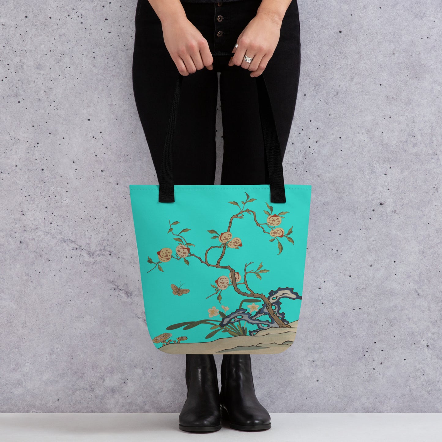 Kesi Flower Album｜Narcissus and Peaches｜Tote bag｜Turquoise