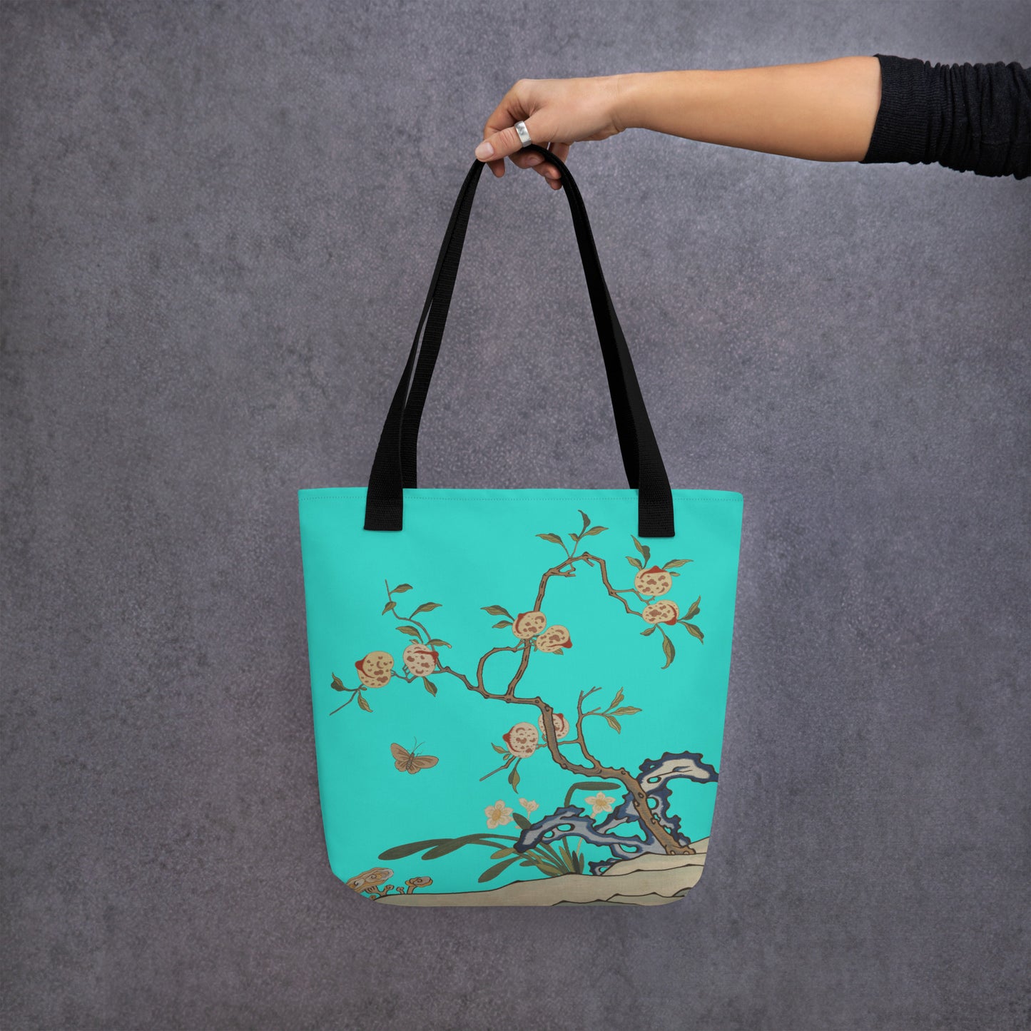 Kesi Flower Album｜Narcissus and Peaches｜Tote bag｜Turquoise