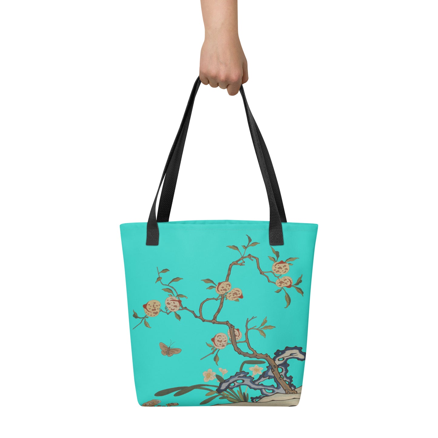 Kesi Flower Album｜Narcissus and Peaches｜Tote bag｜Turquoise