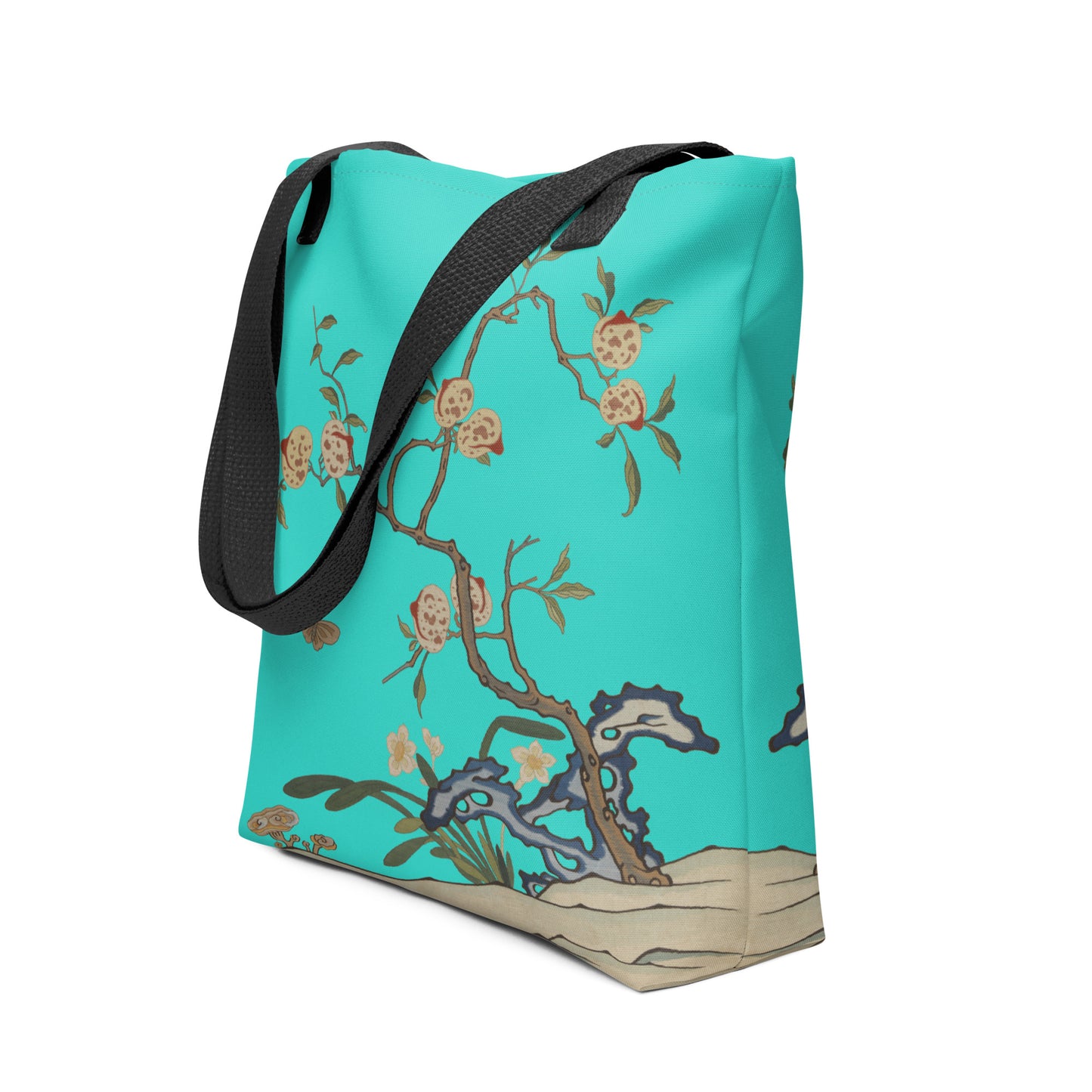 Kesi Flower Album｜Narcissus and Peaches｜Tote bag｜Turquoise