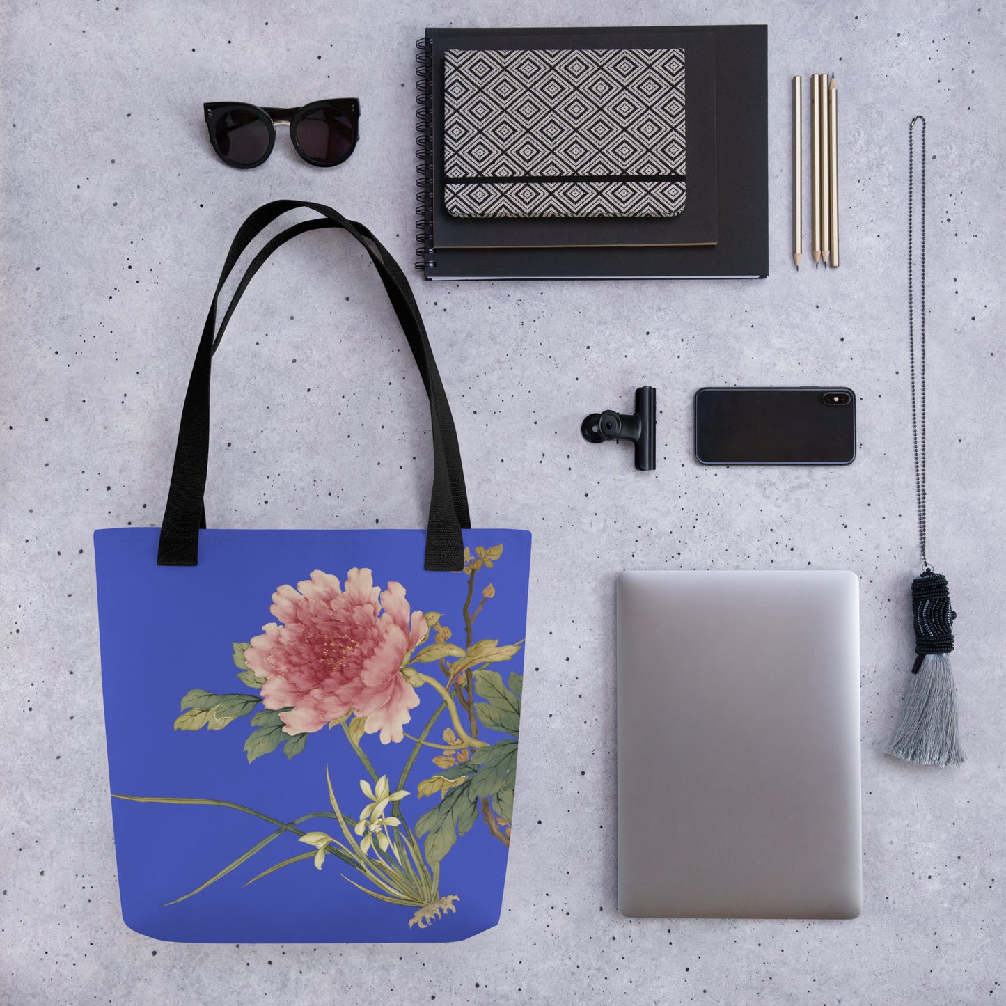 The Spirit of Flowers in Twelve Months｜Orchid and Tree Peony in Bloom｜Tote bag｜Royal blue