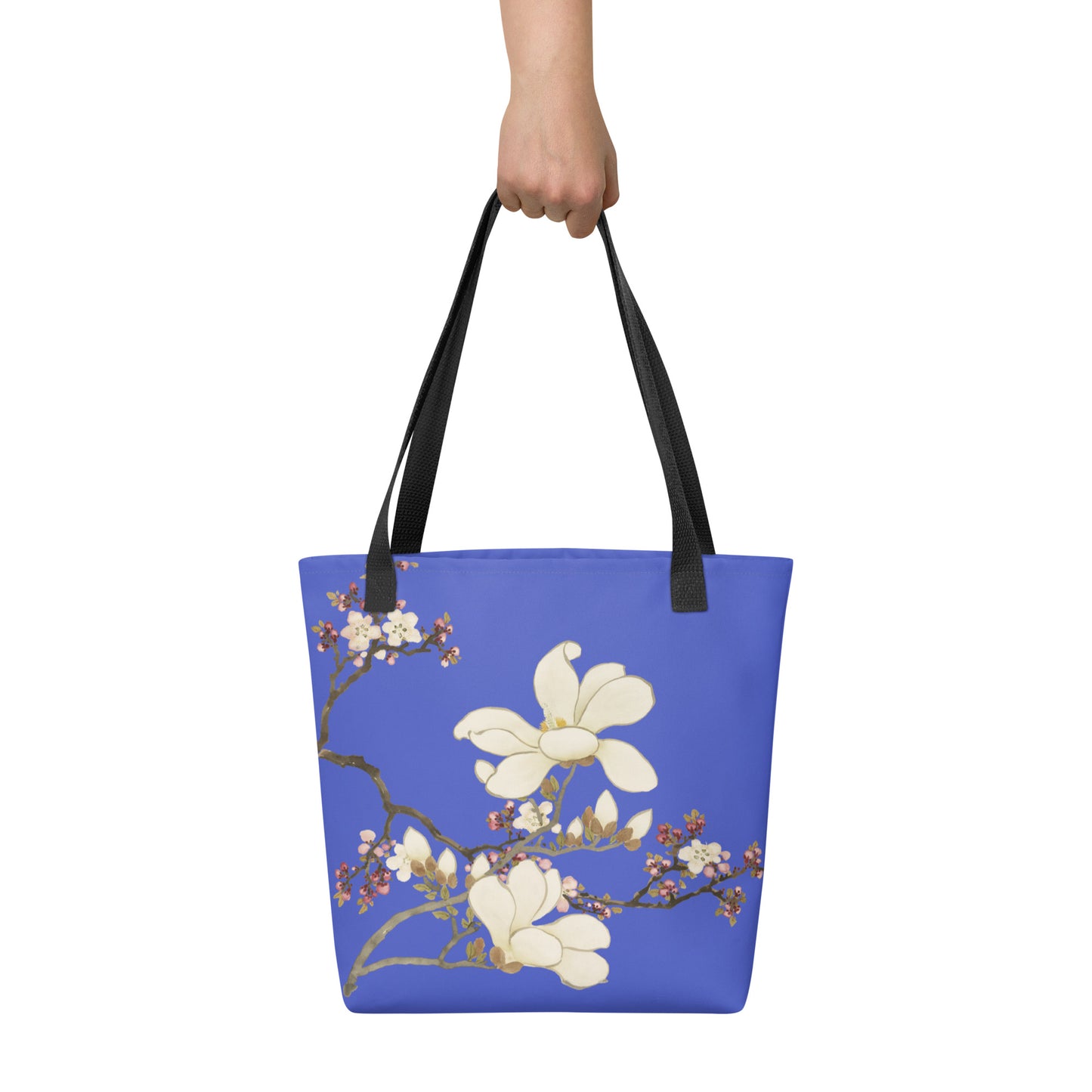 The Spirit of Flowers in Twelve Months｜Apricot and Lily Magnolia in Blossom｜Tote bag｜Royal blue