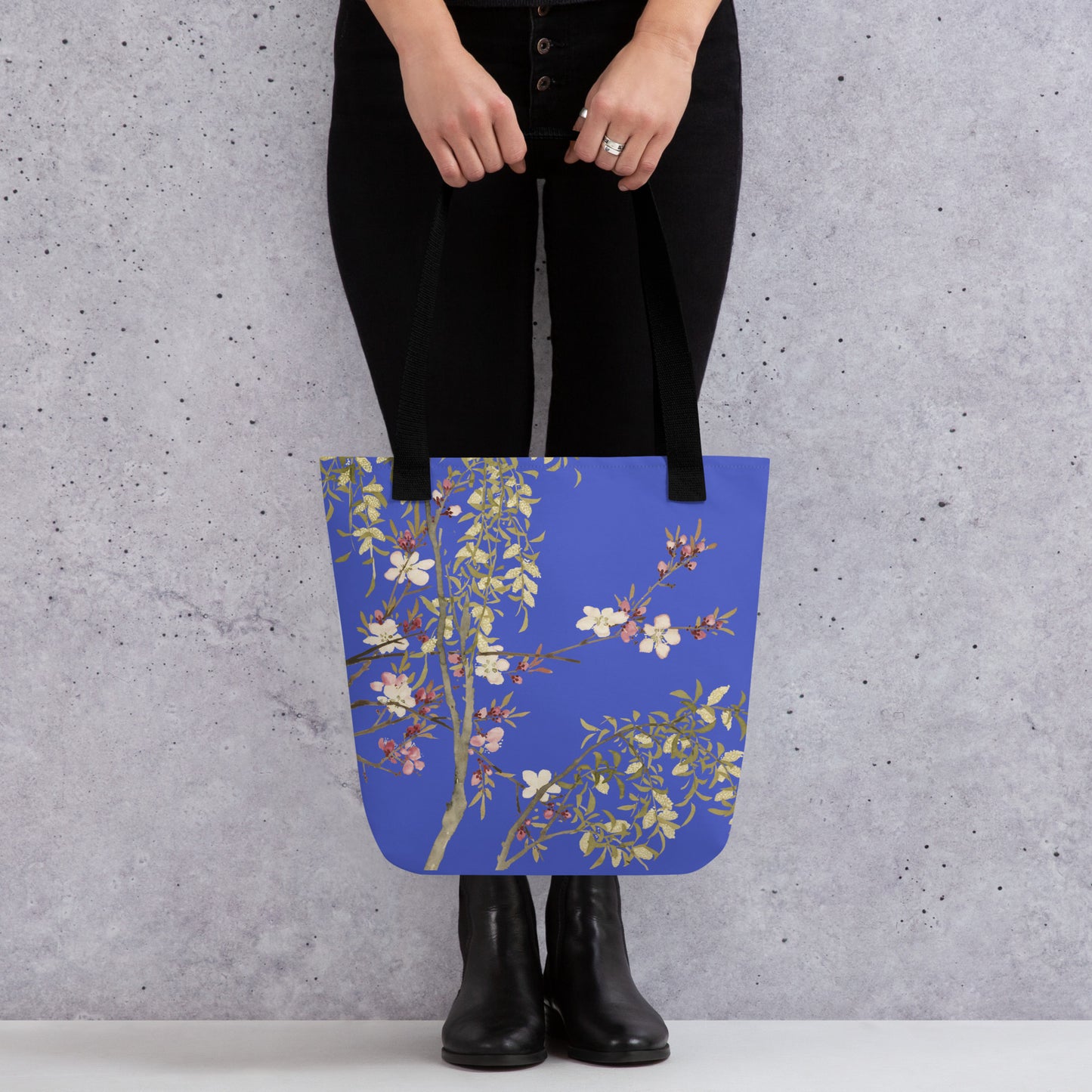 The Spirit of Flowers in Twelve Months｜Willow and Peach Blossom｜Tote bag｜Royal blue