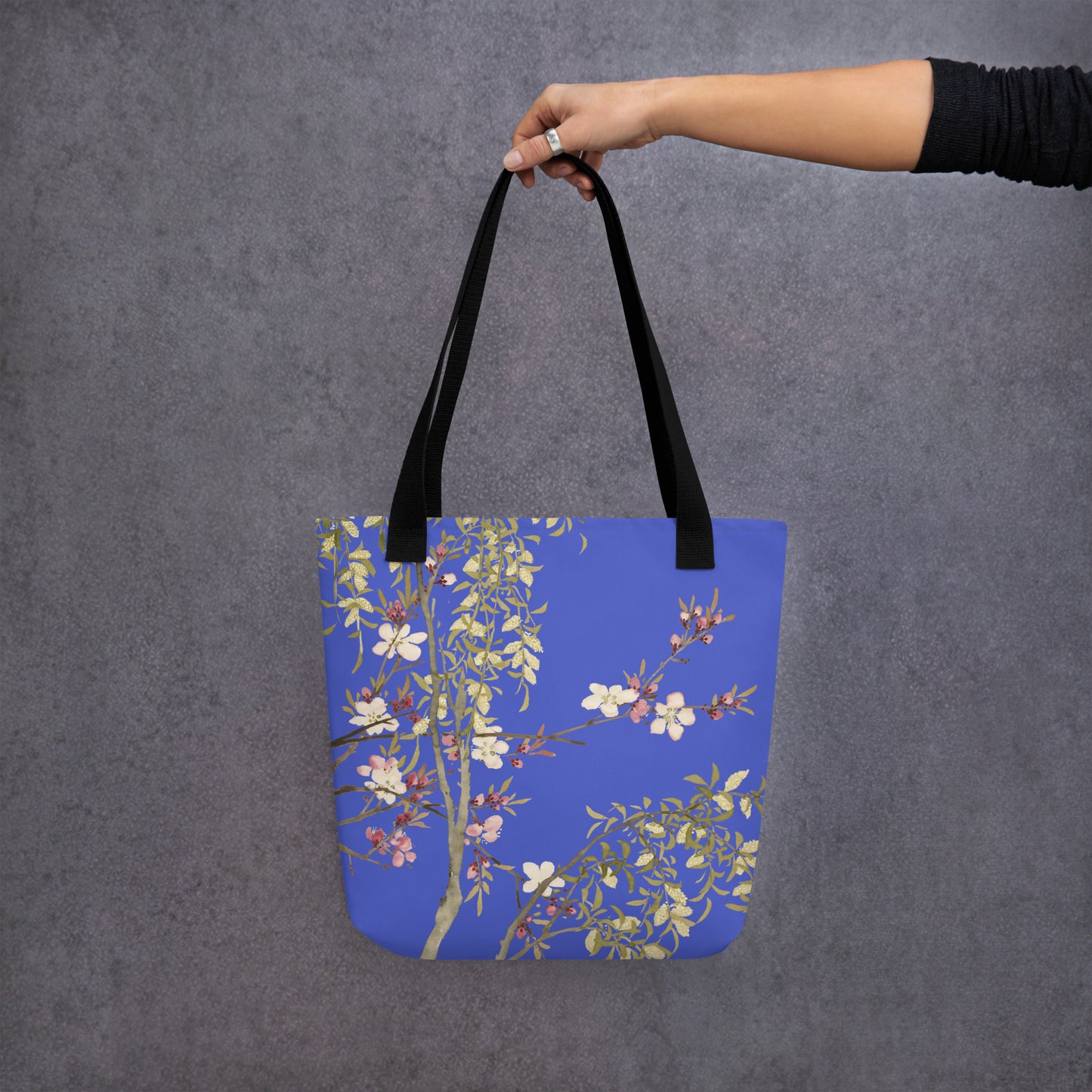 The Spirit of Flowers in Twelve Months｜Willow and Peach Blossom｜Tote bag｜Royal blue