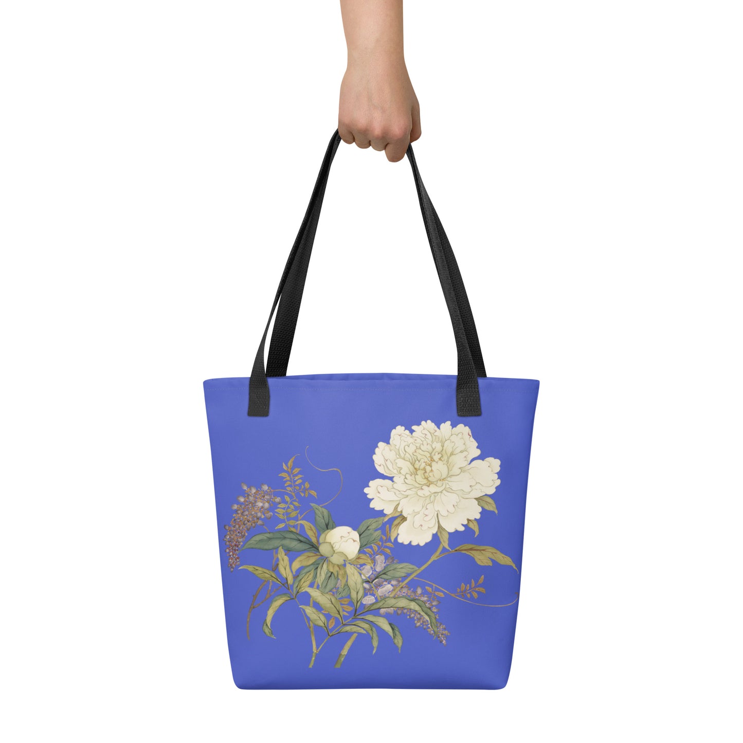 The Spirit of Flowers in Twelve Months｜Chinese Peony and Wisteria in Bloom｜Tote bag｜Royal blue