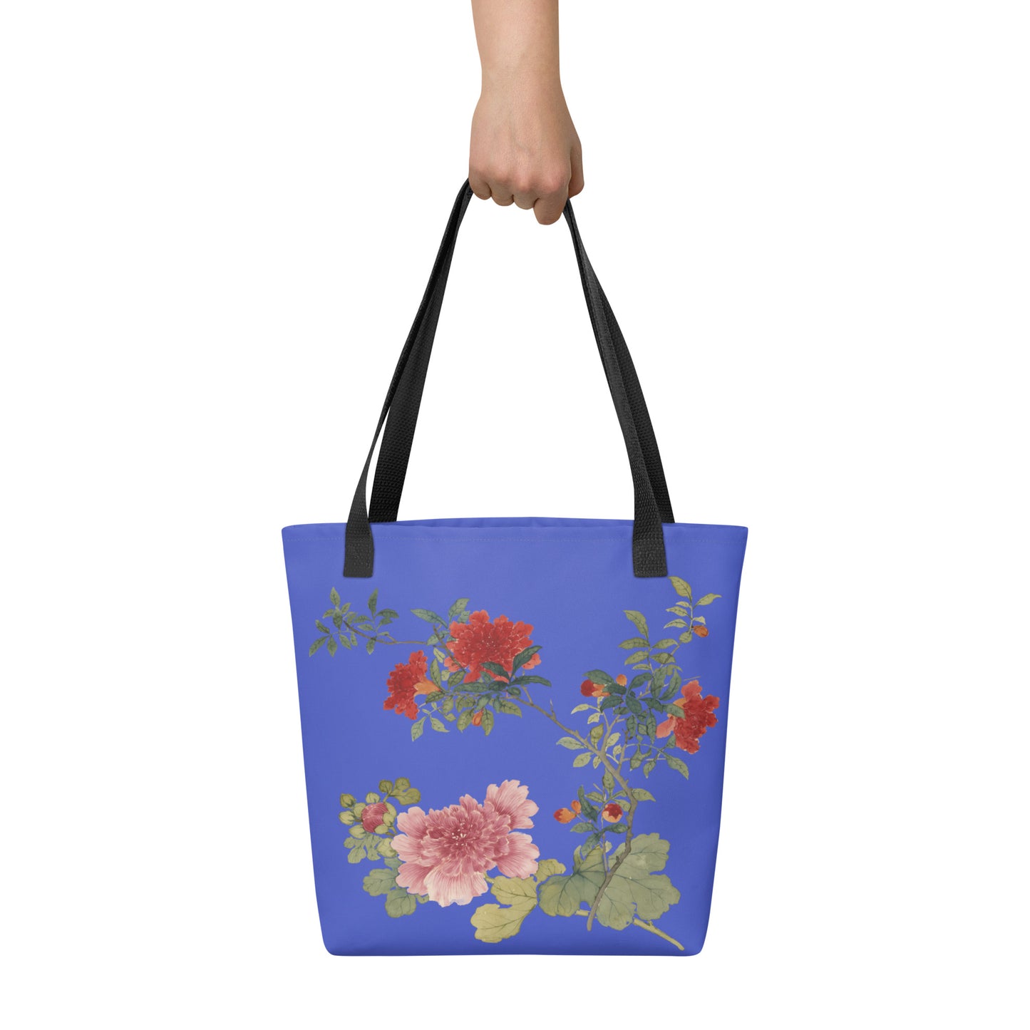 The Spirit of Flowers in Twelve Months｜Hollyhock and Pomegranate in Bloom｜Tote bag｜Royal blue