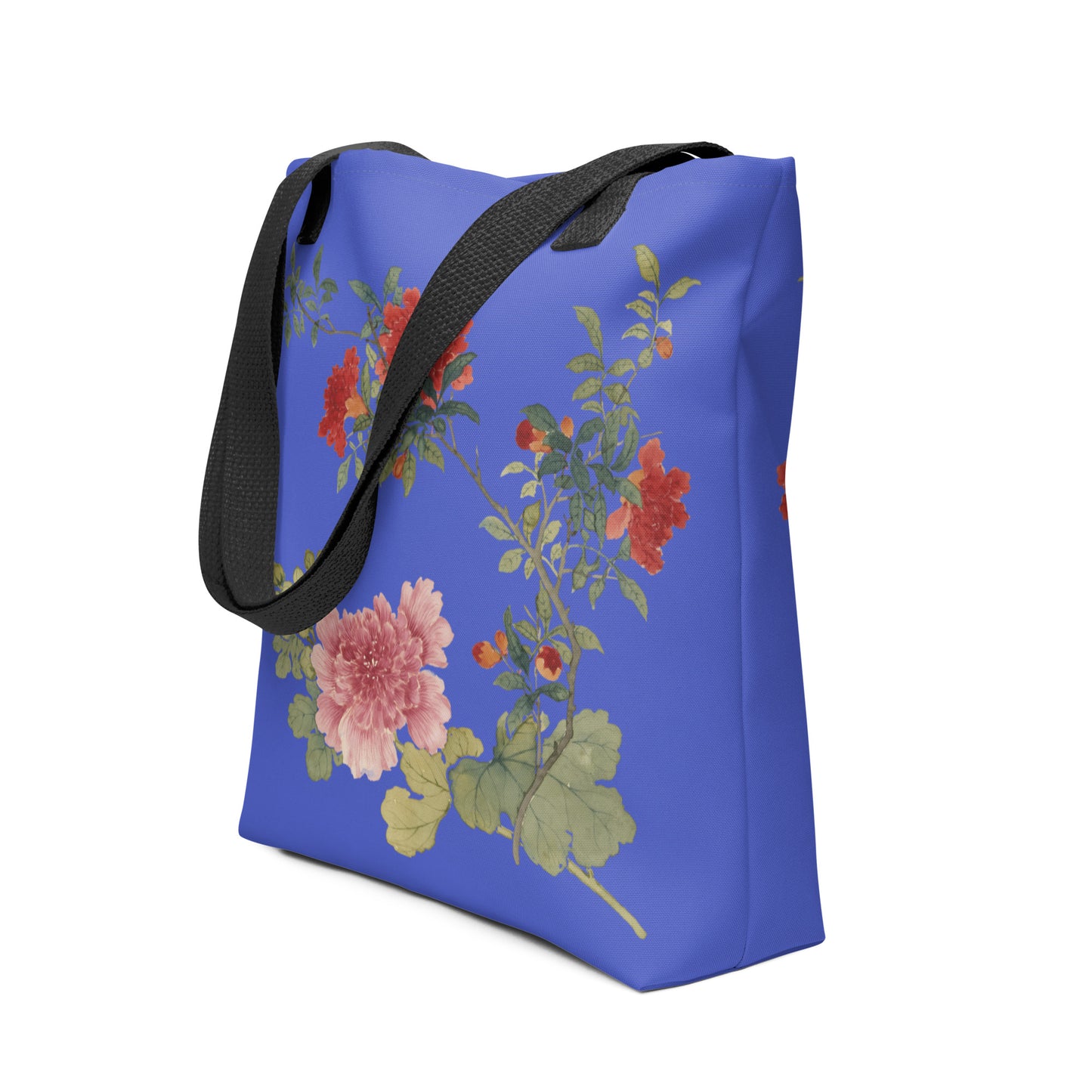 The Spirit of Flowers in Twelve Months｜Hollyhock and Pomegranate in Bloom｜Tote bag｜Royal blue