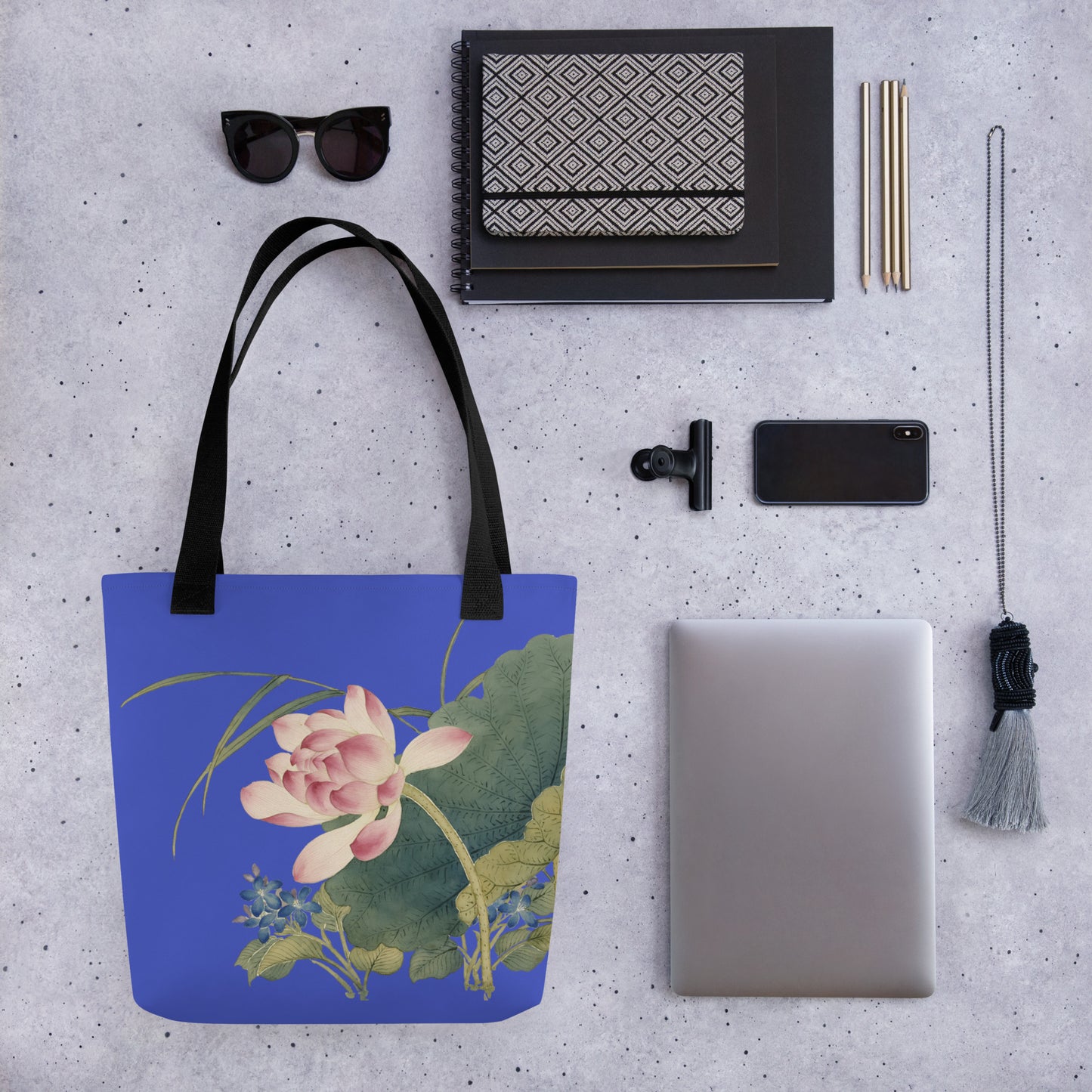 The Spirit of Flowers in Twelve Months｜Lotus in Bloom｜Tote bag｜Royal blue