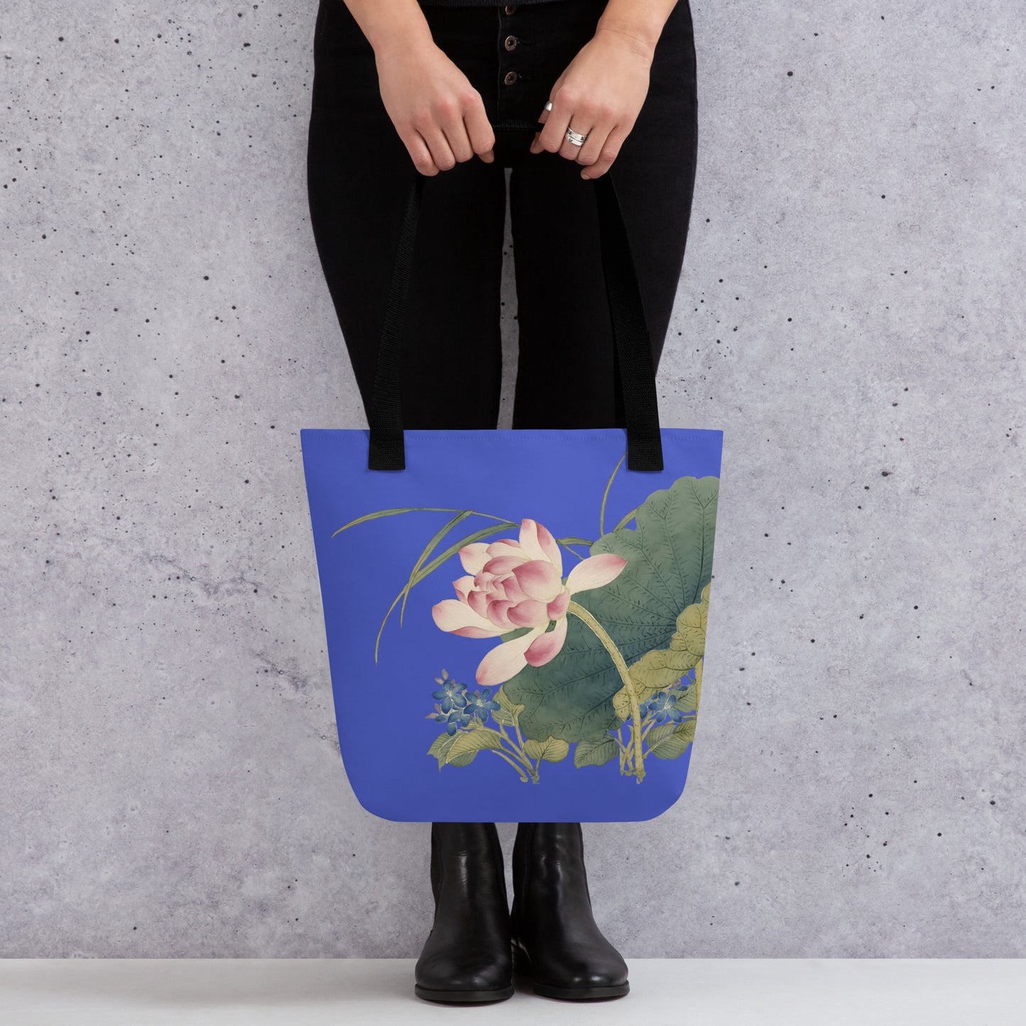 The Spirit of Flowers in Twelve Months｜Lotus in Bloom｜Tote bag｜Royal blue