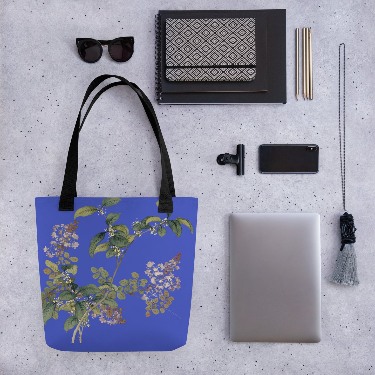 The Spirit of Flowers in Twelve Months｜Osmanthus and Crape Myrtle in Bloom｜Tote bag｜Royal blue