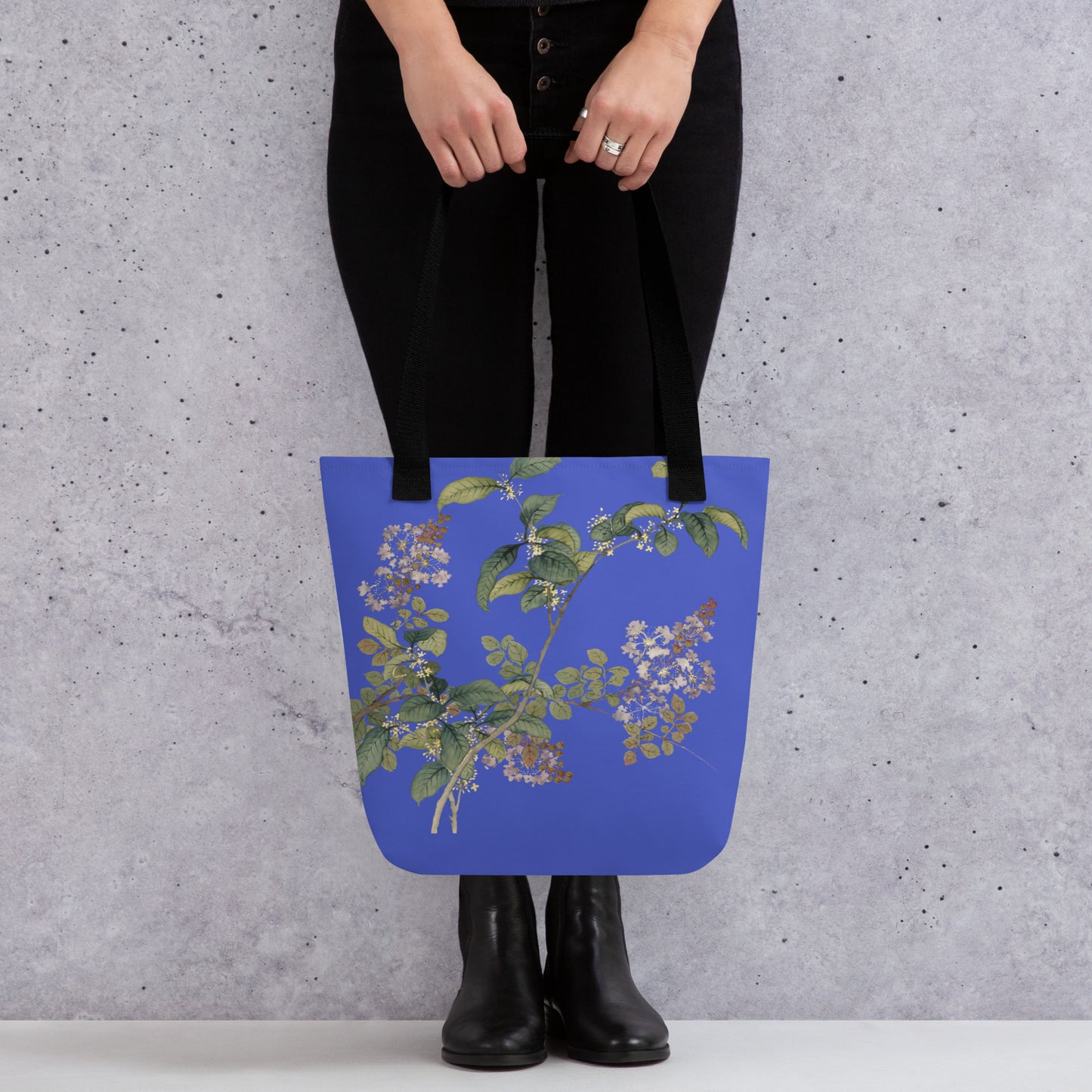 The Spirit of Flowers in Twelve Months｜Osmanthus and Crape Myrtle in Bloom｜Tote bag｜Royal blue