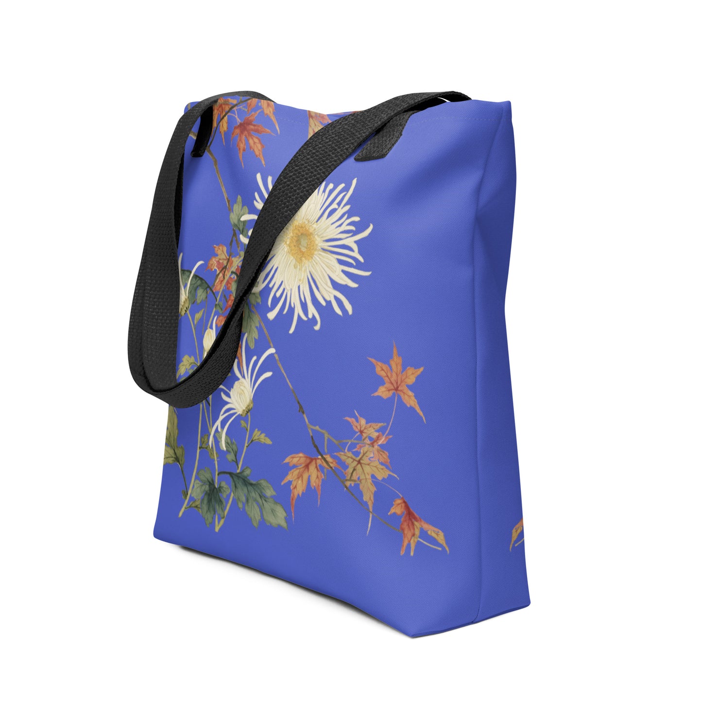 The Spirit of Flowers in Twelve Months｜Blooming Chrysanthemum and Maple Leaves｜Tote bag｜Royal blue