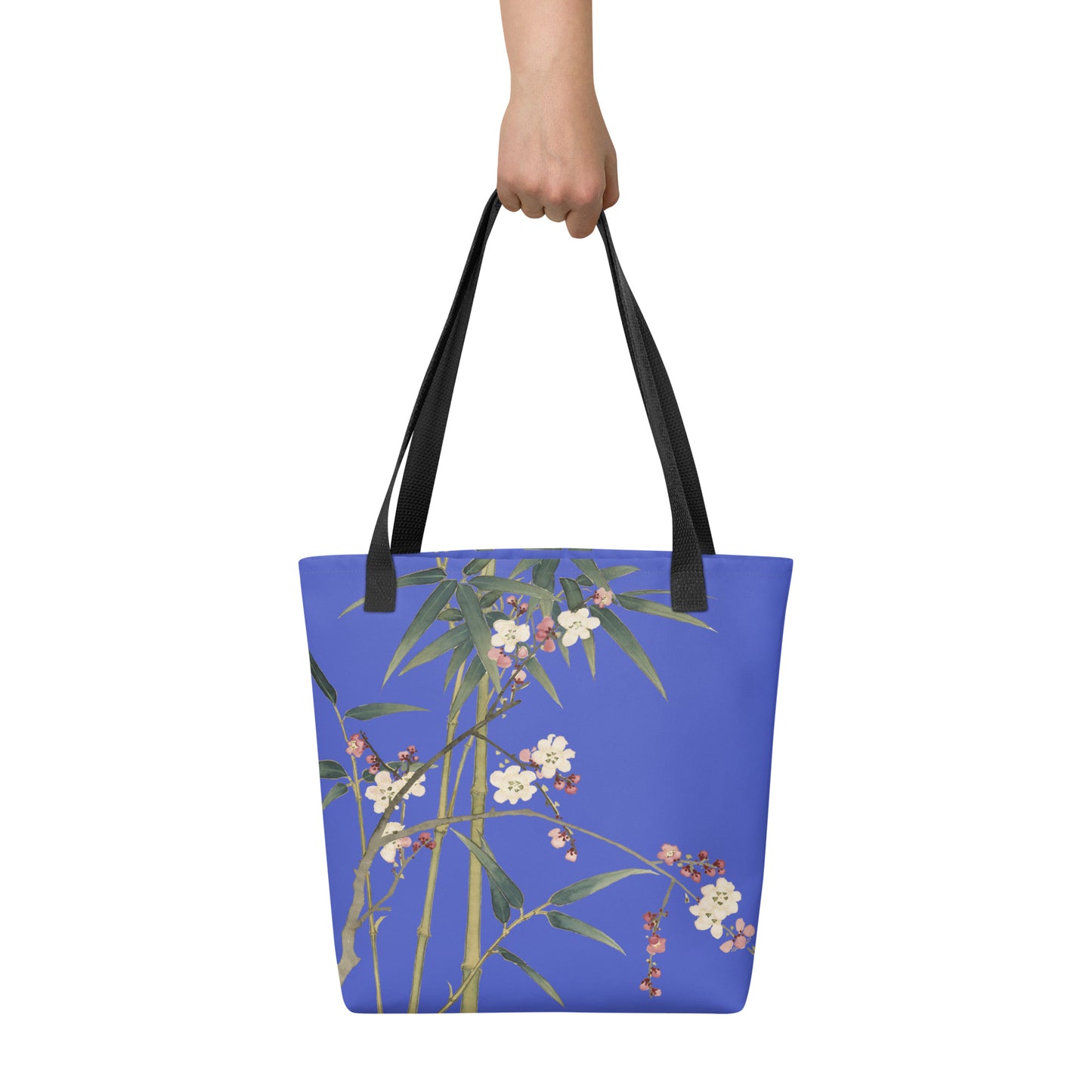 The Spirit of Flowers in Twelve Months｜Crimson Plum Blossom and Lush Green Bamboo｜Tote bag｜Royal blue