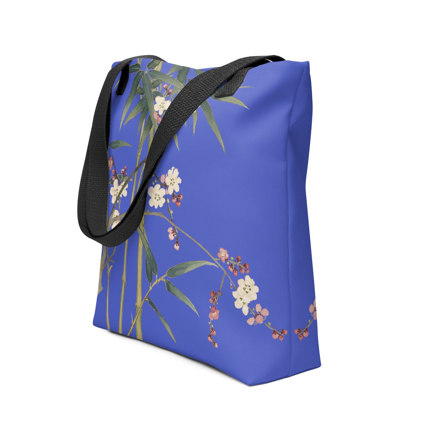 The Spirit of Flowers in Twelve Months｜Crimson Plum Blossom and Lush Green Bamboo｜Tote bag｜Royal blue