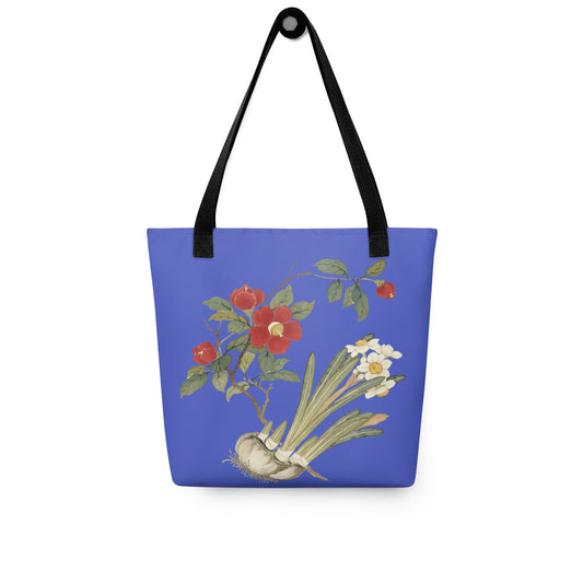 The Spirit of Flowers in Twelve Months｜Narcissus and Camelia in Bloom｜Tote bag｜Royal blue