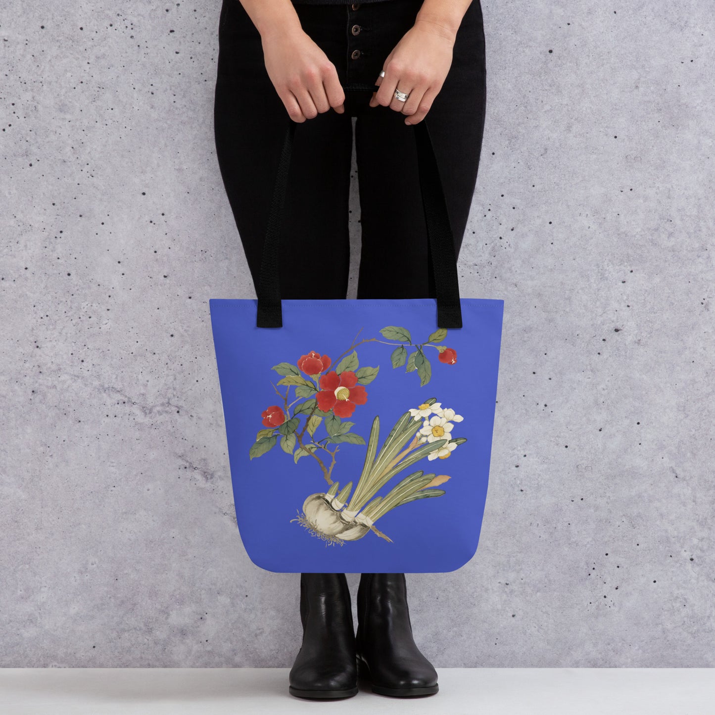 The Spirit of Flowers in Twelve Months｜Narcissus and Camelia in Bloom｜Tote bag｜Royal blue