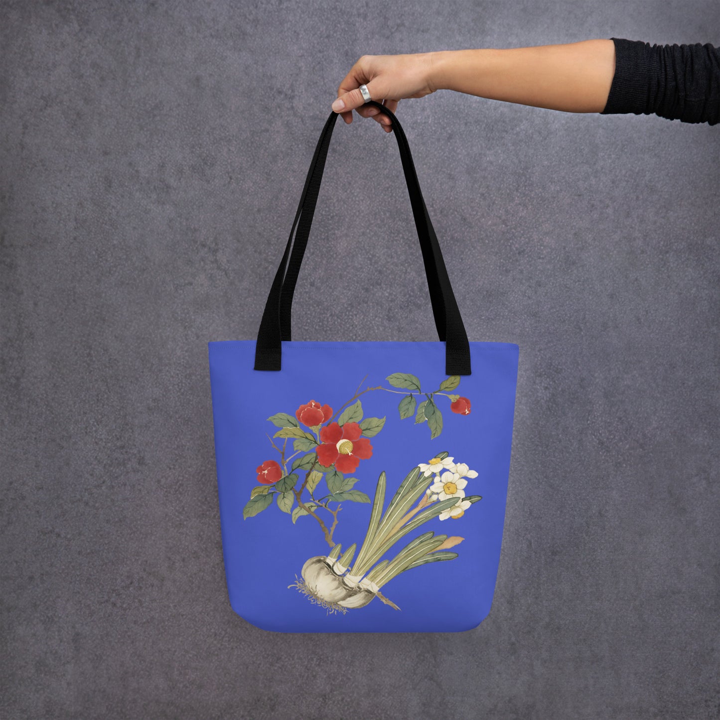 The Spirit of Flowers in Twelve Months｜Narcissus and Camelia in Bloom｜Tote bag｜Royal blue