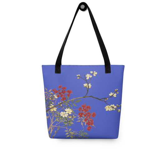 The Spirit of Flowers in Twelve Months｜Blooming Wintersweet and Heavenly Bamboo｜Tote bag｜Royal blue