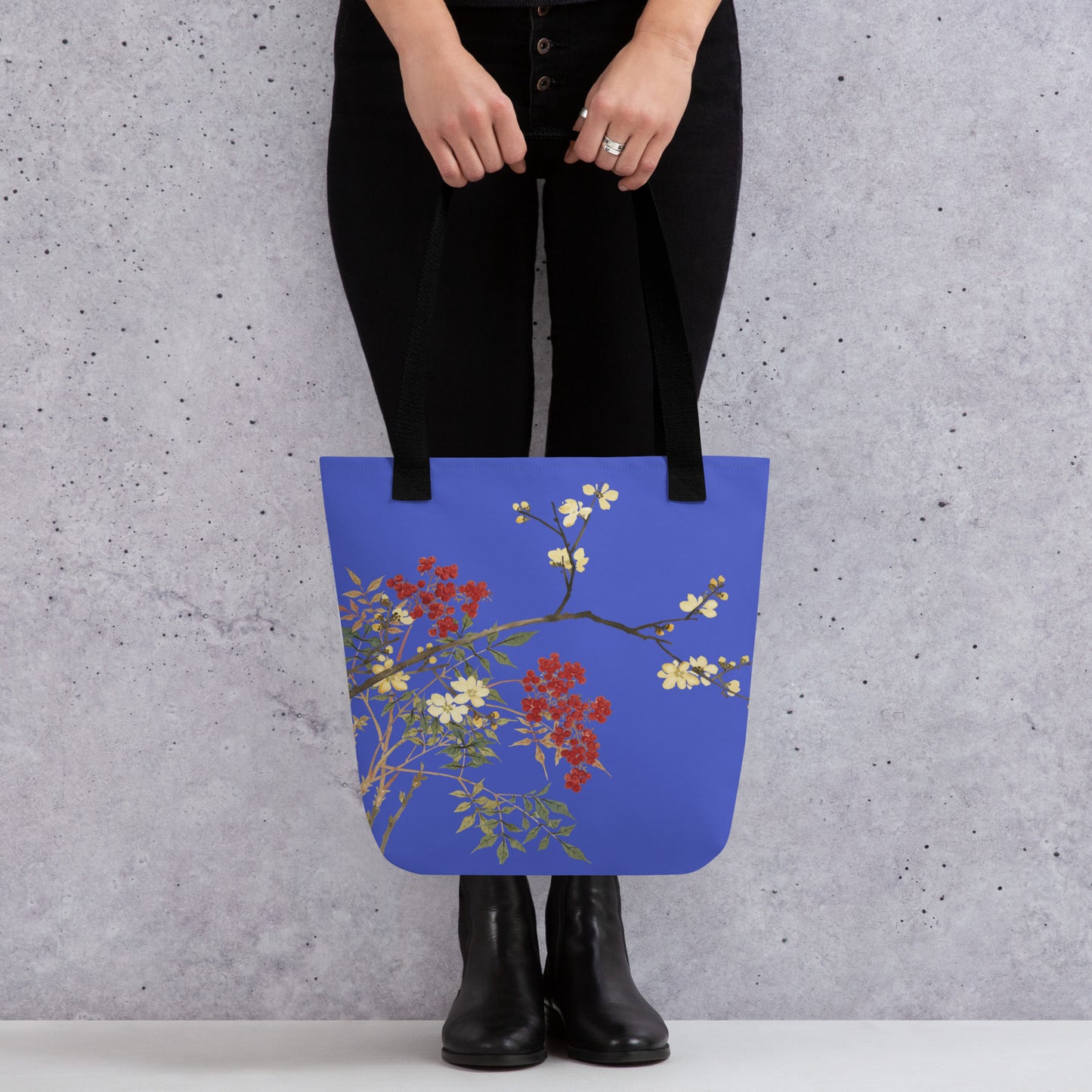 The Spirit of Flowers in Twelve Months｜Blooming Wintersweet and Heavenly Bamboo｜Tote bag｜Royal blue