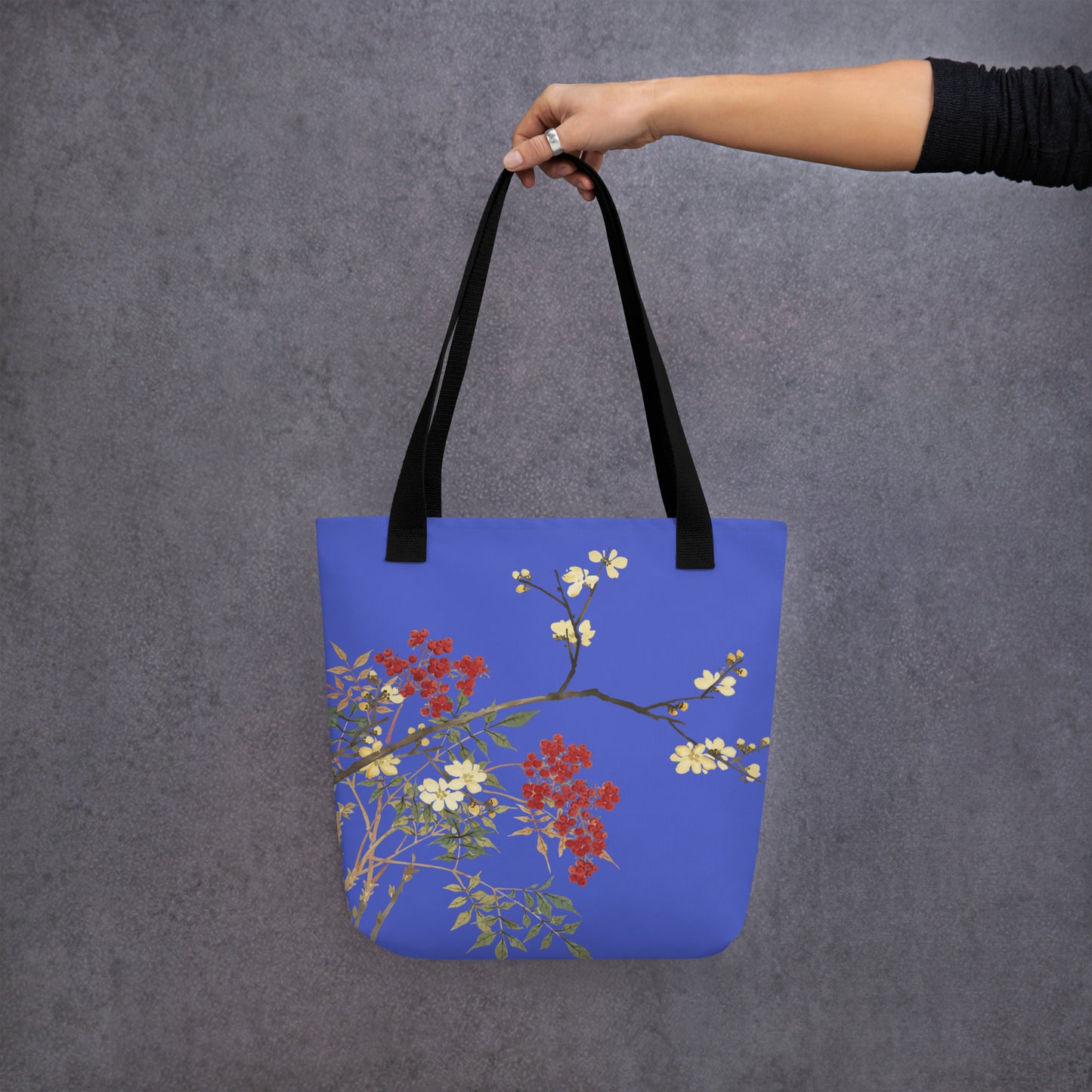 The Spirit of Flowers in Twelve Months｜Blooming Wintersweet and Heavenly Bamboo｜Tote bag｜Royal blue