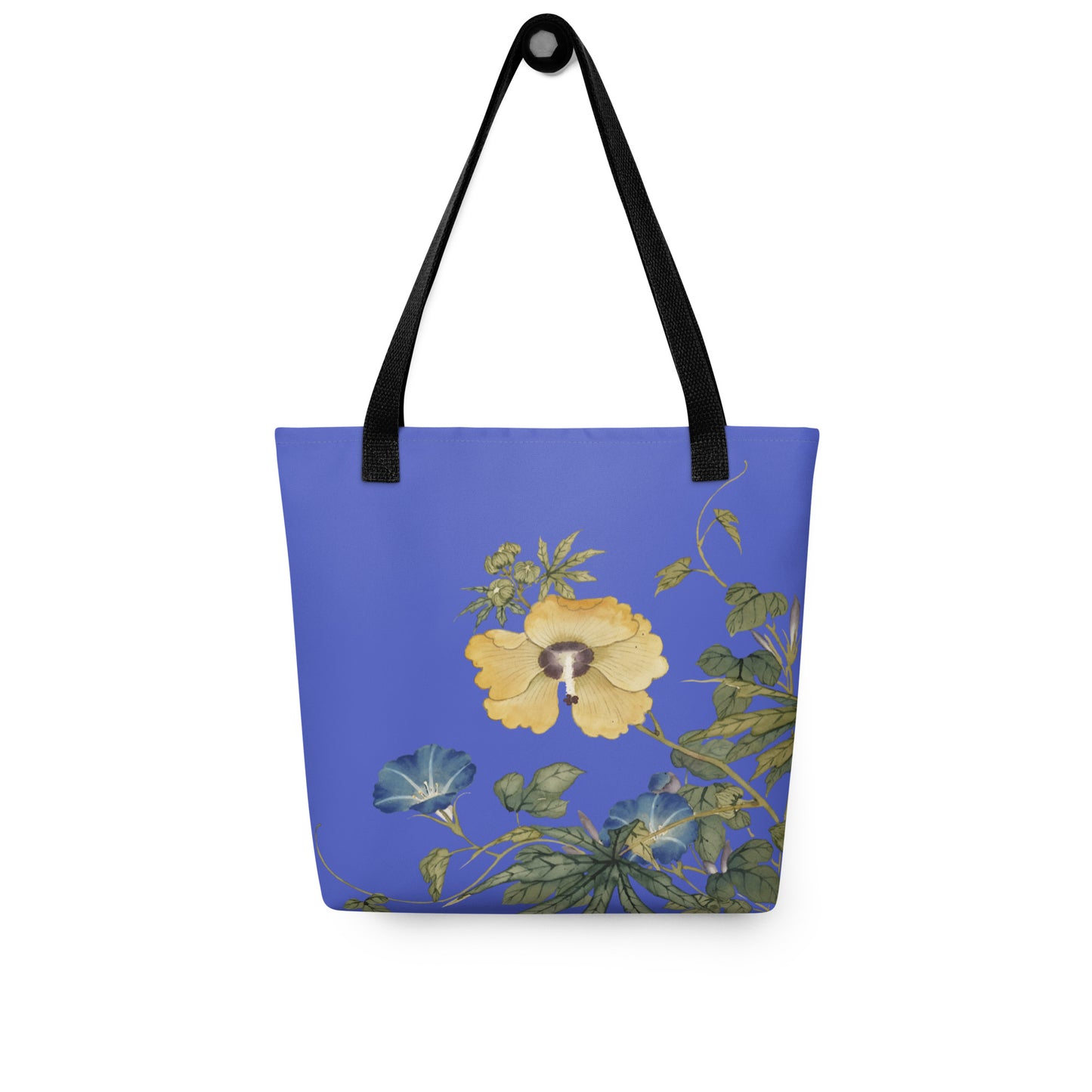 The Spirit of Flowers in Twelve Months｜Okra and White-edged Morning Glory in Bloom｜Tote bag｜Royal blue