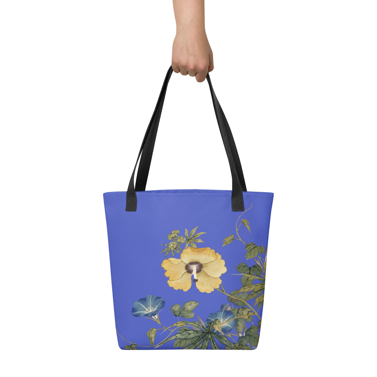 The Spirit of Flowers in Twelve Months｜Okra and White-edged Morning Glory in Bloom｜Tote bag｜Royal blue