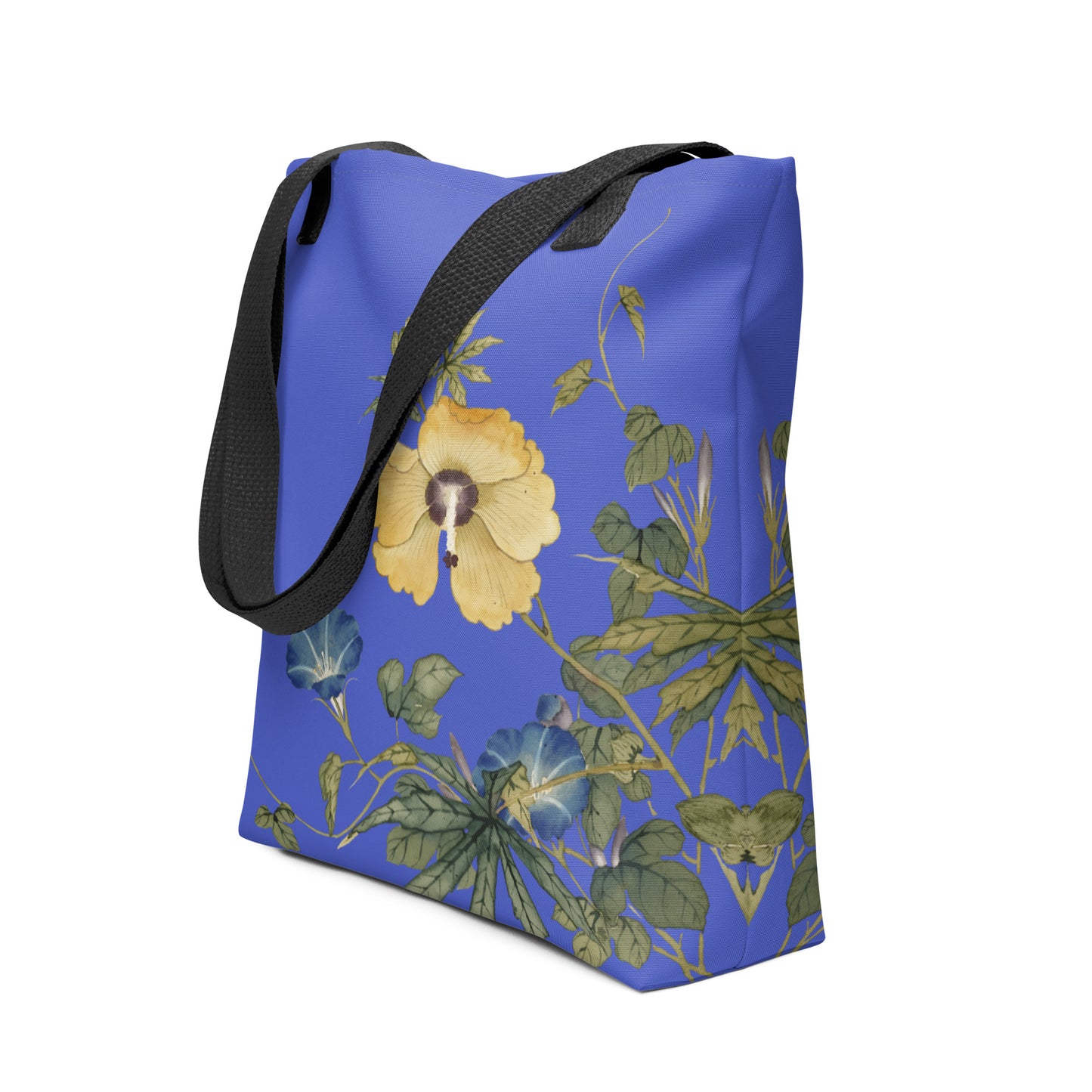 The Spirit of Flowers in Twelve Months｜Okra and White-edged Morning Glory in Bloom｜Tote bag｜Royal blue