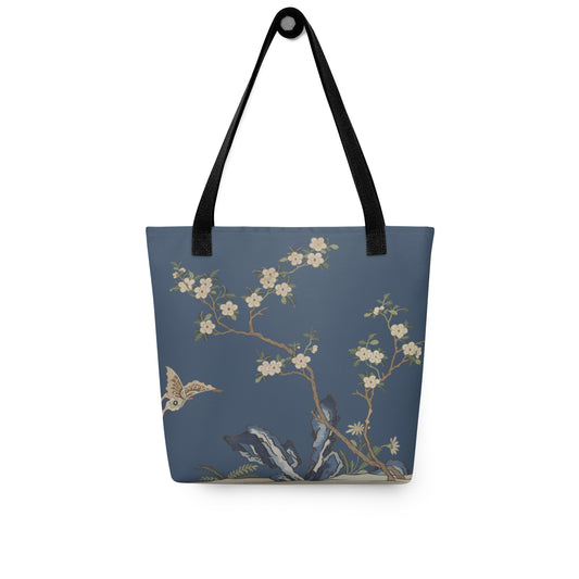 Kesi Flower Album｜White Plum Blossoms and Butterfly｜Tote bag｜Dark blue