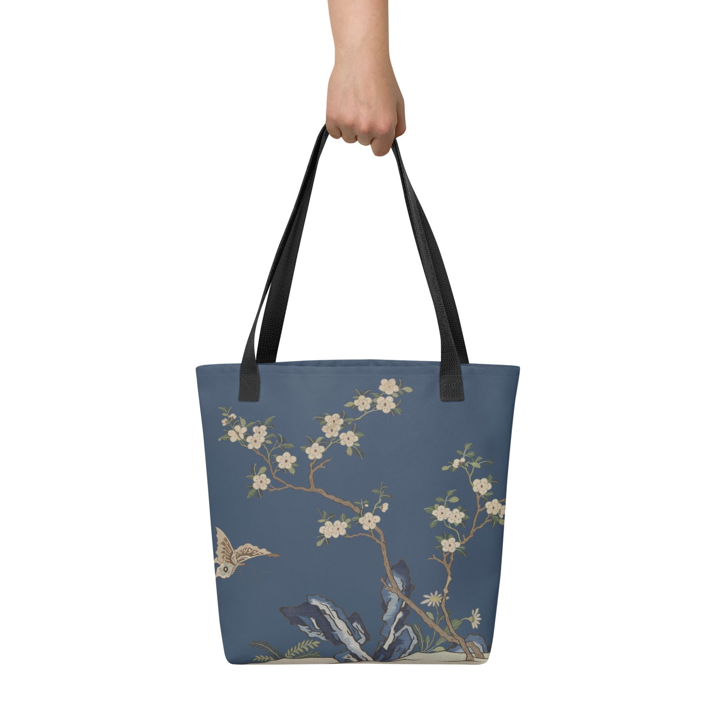 Kesi Flower Album｜White Plum Blossoms and Butterfly｜Tote bag｜Dark blue