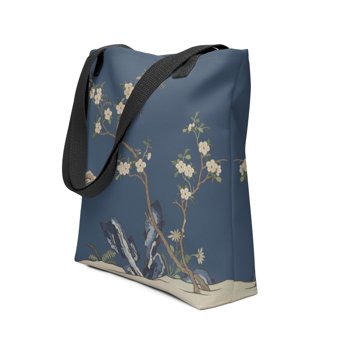 Kesi Flower Album｜White Plum Blossoms and Butterfly｜Tote bag｜Dark blue