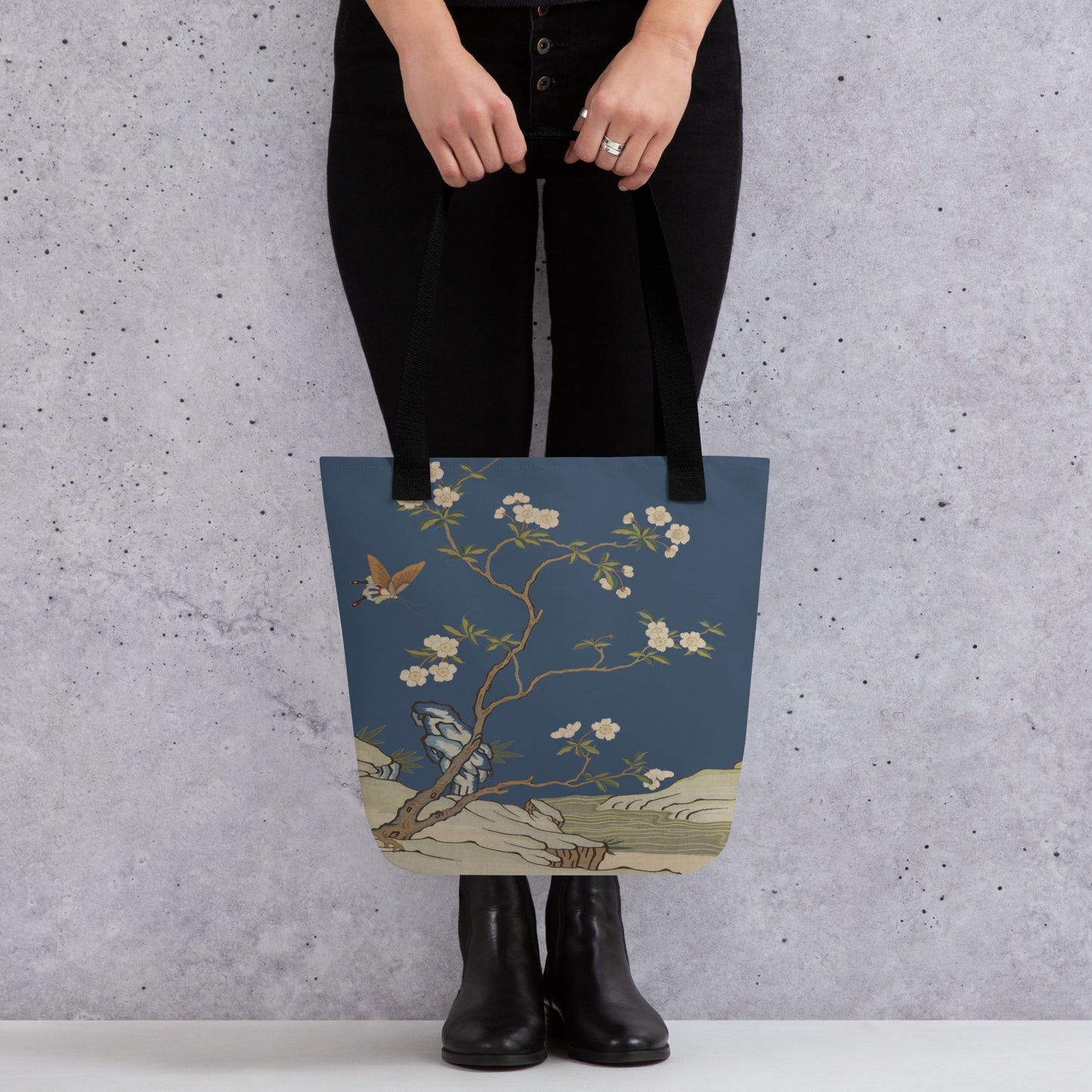 Kesi Flower Album｜Plum Blossoms and Butterfly｜Tote bag｜Dark blue