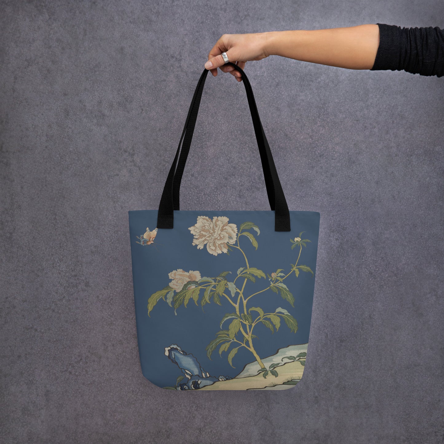 Kesi Flower Album｜Peonies and Butterfly｜Tote bag｜Dark blue