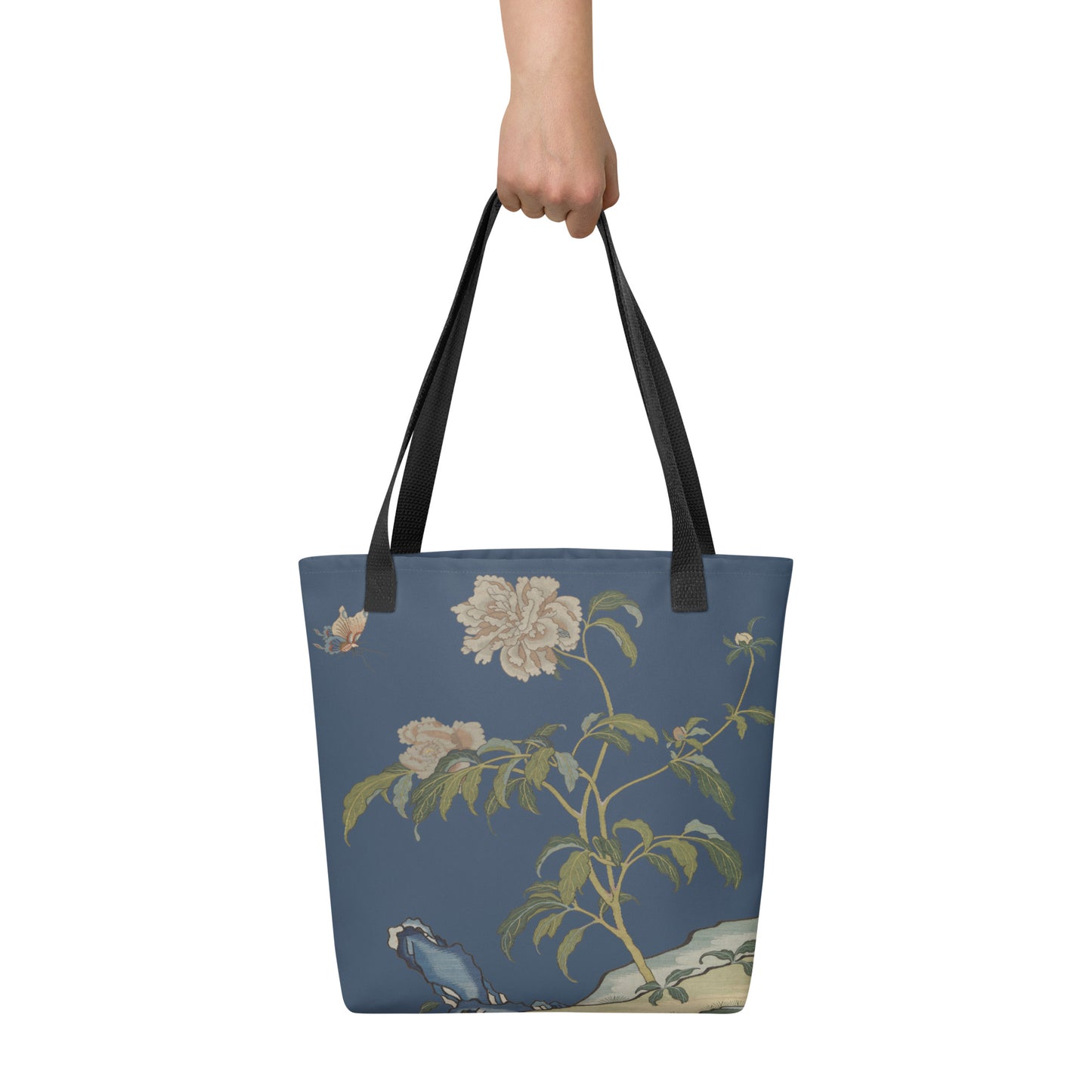 タペストリーの花｜Peonies and Butterfly｜Tote bag｜Dark blue