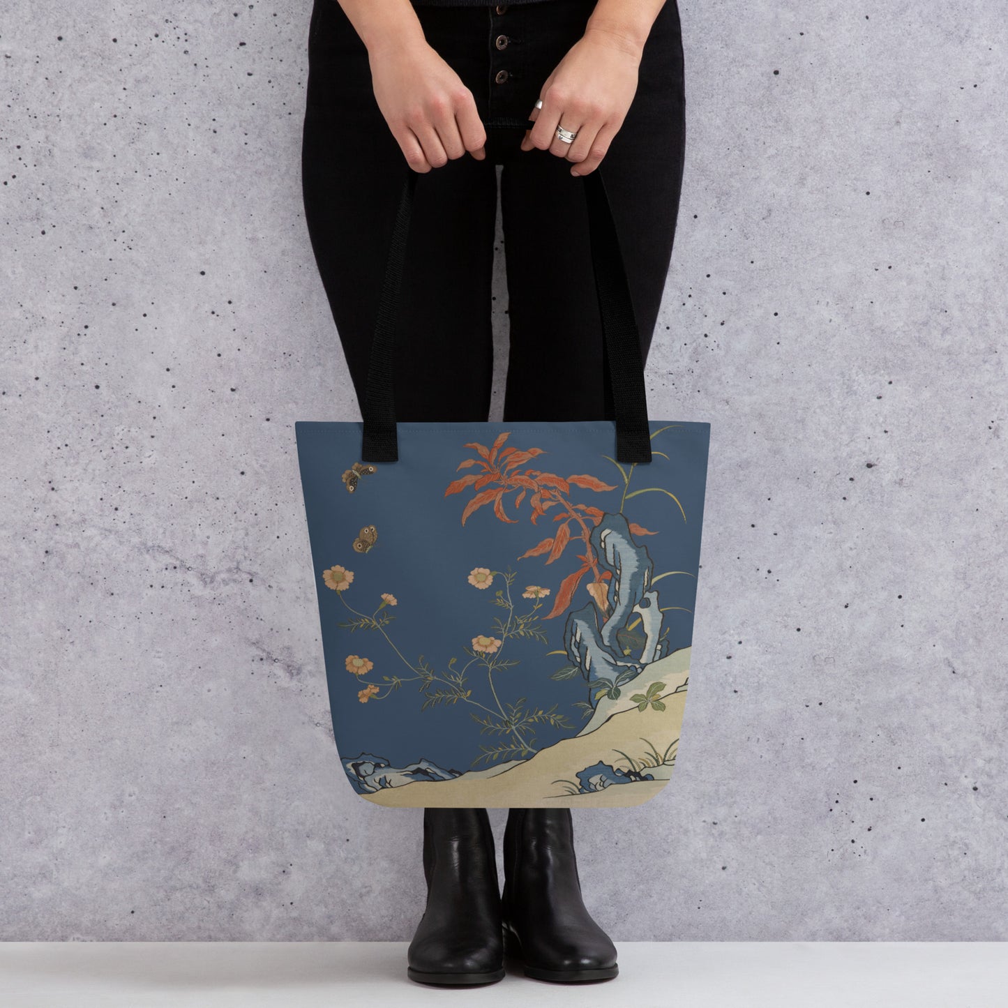 Kesi Flower Album｜Butterflies and Flowers｜Tote bag｜Dark blue